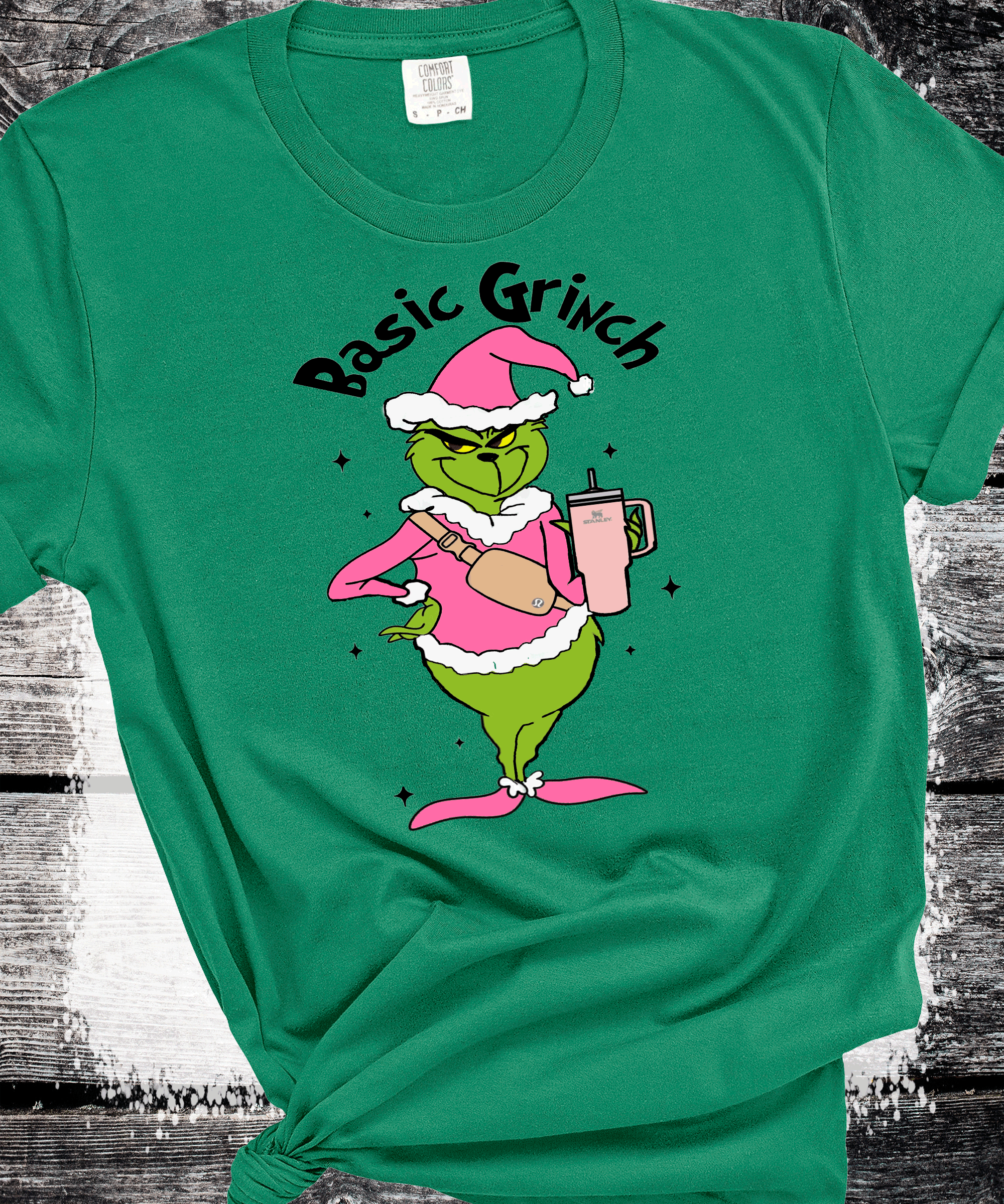 A Blessed Texas Mess Boutique Basic Grinch Fanny pack Stanley Cup Pink Grinch Funny Christmas Grinch Shirt — Pink detail