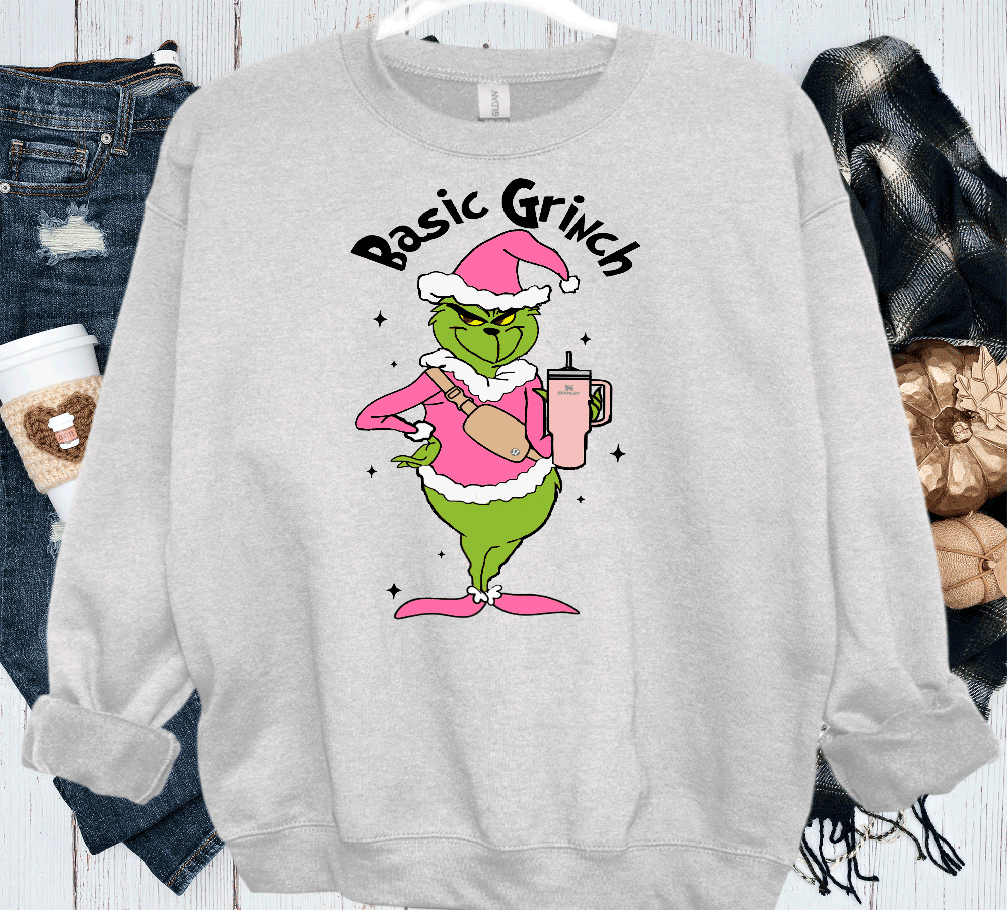 A Blessed Texas Mess Boutique Basic Grinch Fanny pack Stanley Cup Pink Grinch Funny Christmas Grinch Shirt — detail shot 9