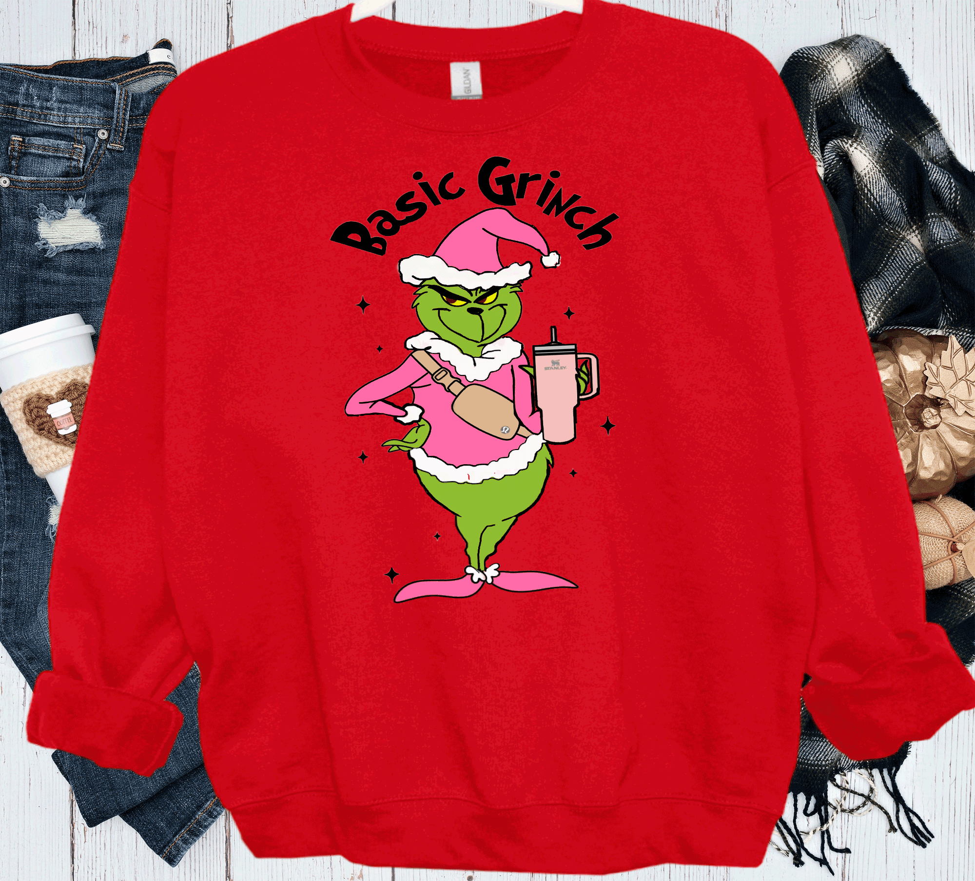 A Blessed Texas Mess Boutique Basic Grinch Fanny pack Stanley Cup Pink Grinch Funny Christmas Grinch Shirt — detail shot 8