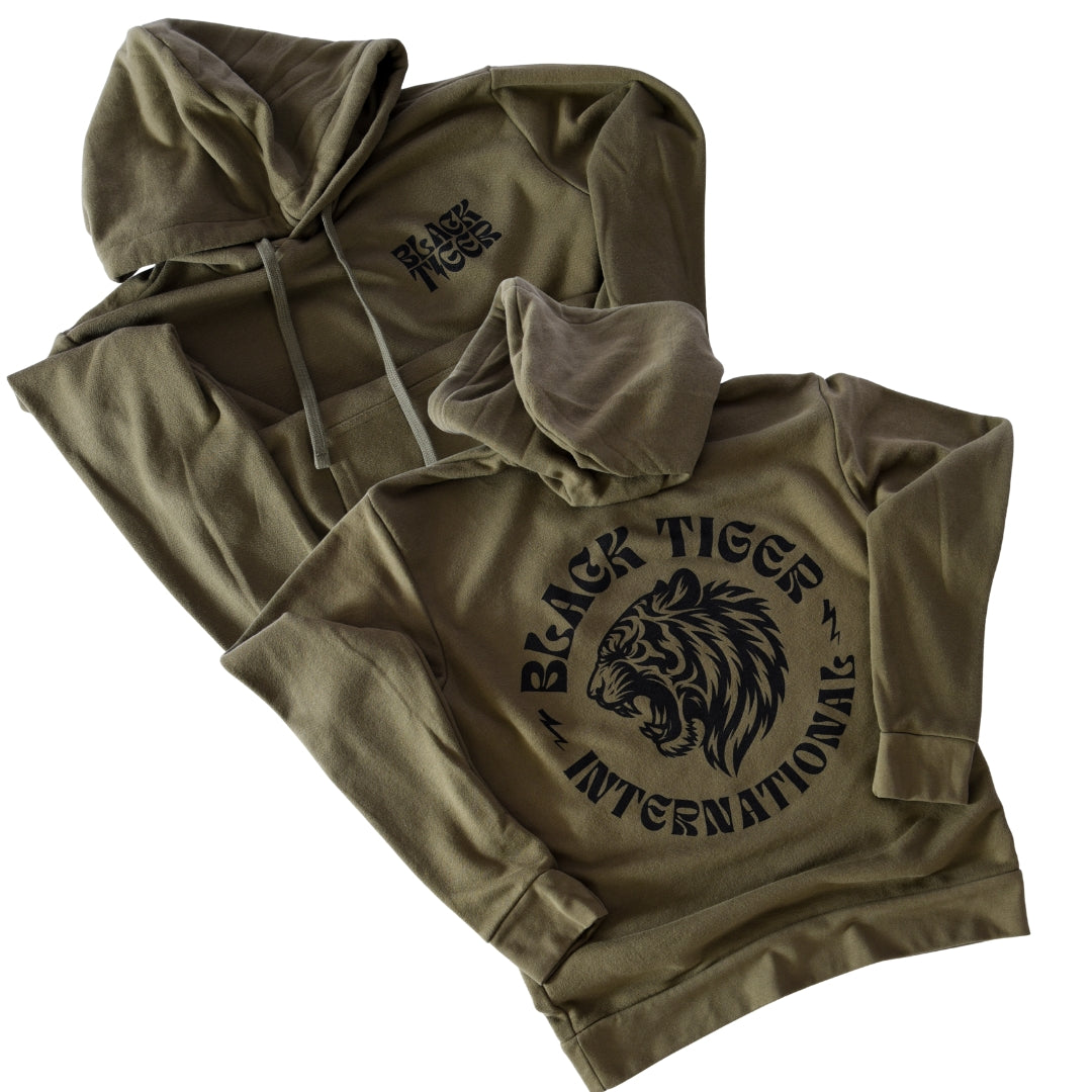Black Tiger International Attack Tiger Logo Hoodie OG Green — alternate view