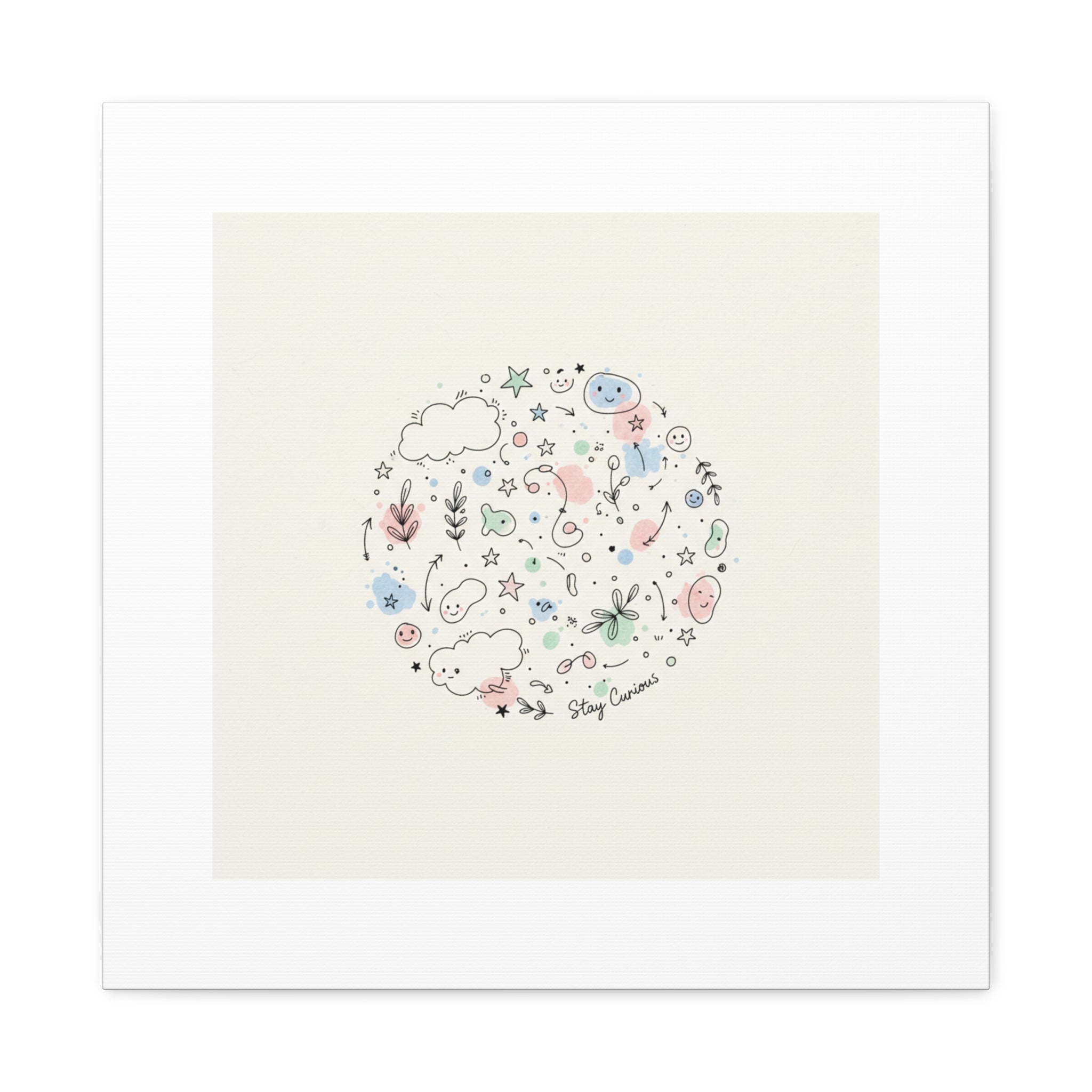 Doodle Circle Line Drawing Matte Canvas, Hand-Drawn Sketch Art