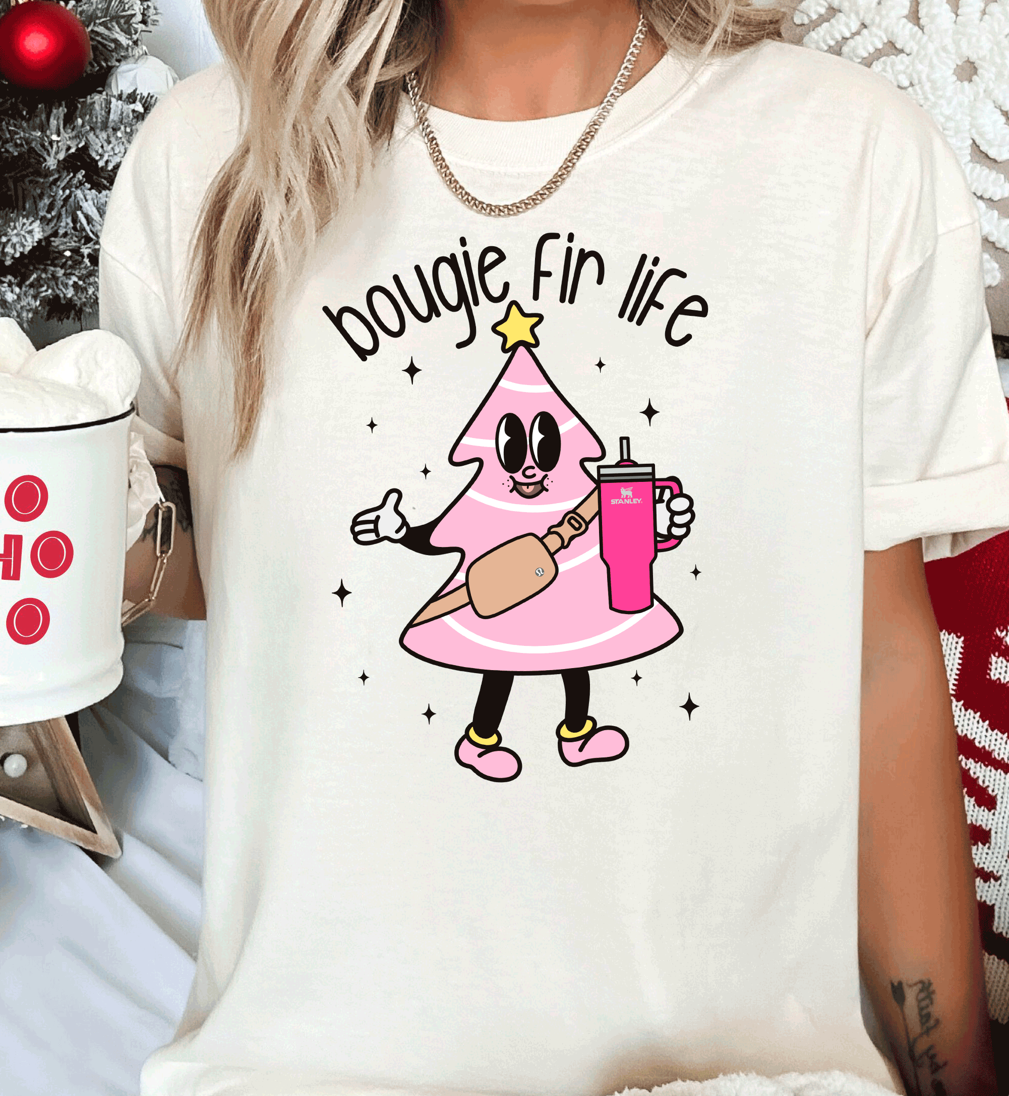 A Blessed Texas Mess Boutique Boujie Fir Life Pink Christmas Little Debbies Christmas Shirts Sweatshirts… — main product shot