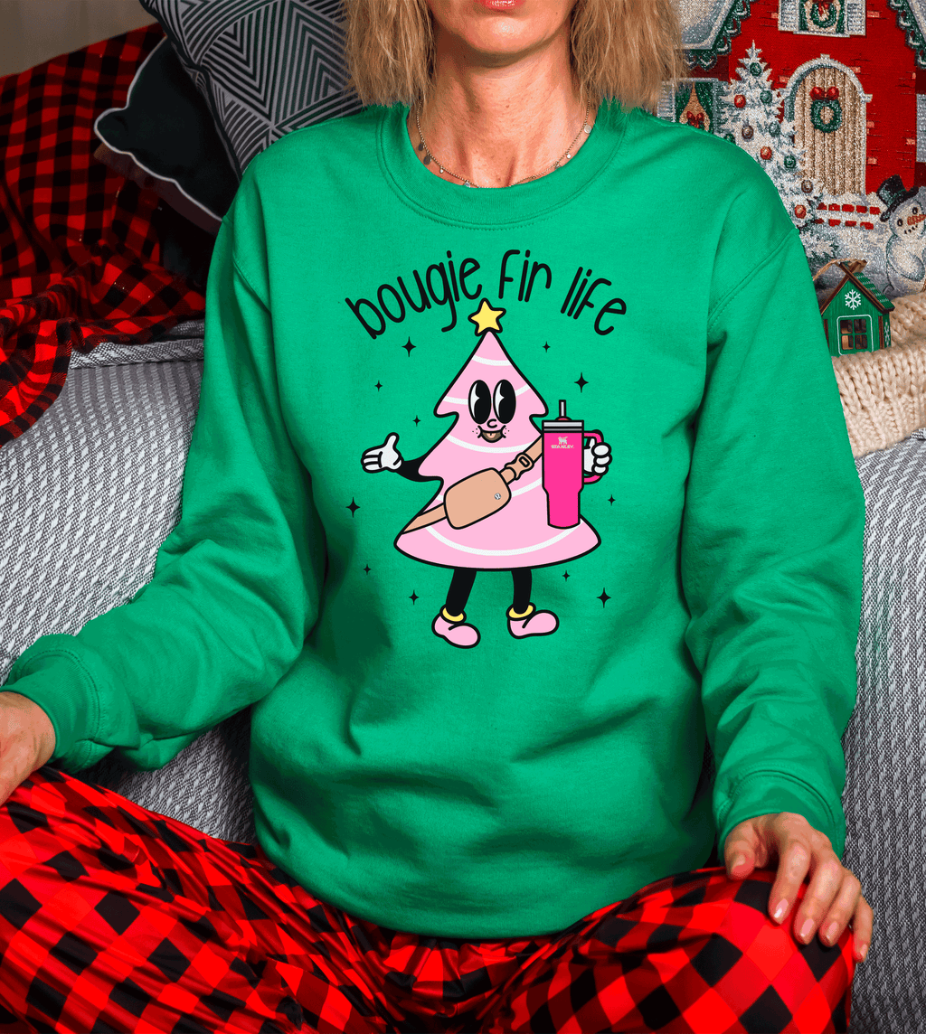 A Blessed Texas Mess Boutique Boujie Fir Life Pink Christmas Little Debbies Christmas Shirts Sweatshirts… — side view