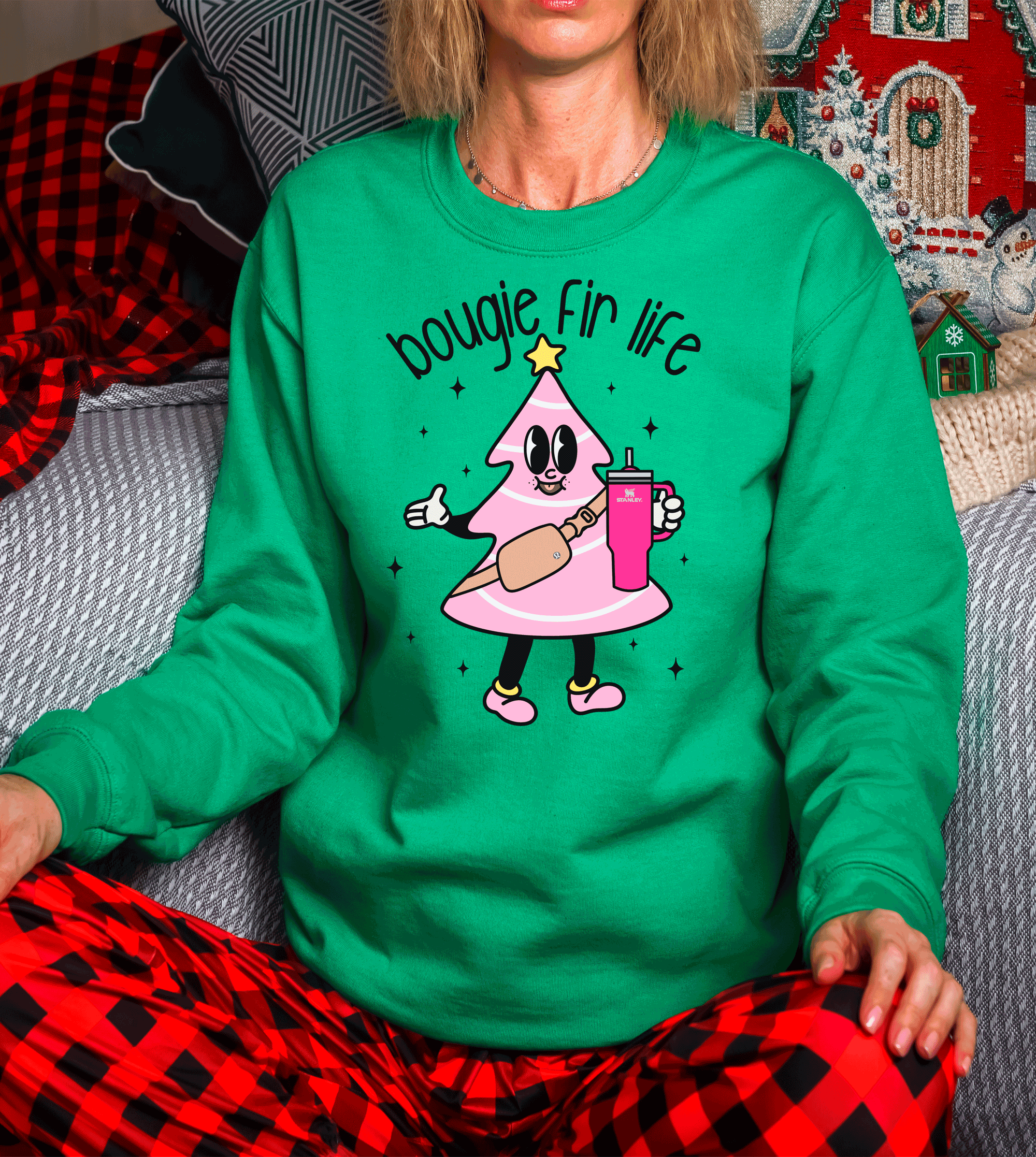 A Blessed Texas Mess Boutique Boujie Fir Life Pink Christmas Little Debbies Christmas Shirts Sweatshirts… — side view