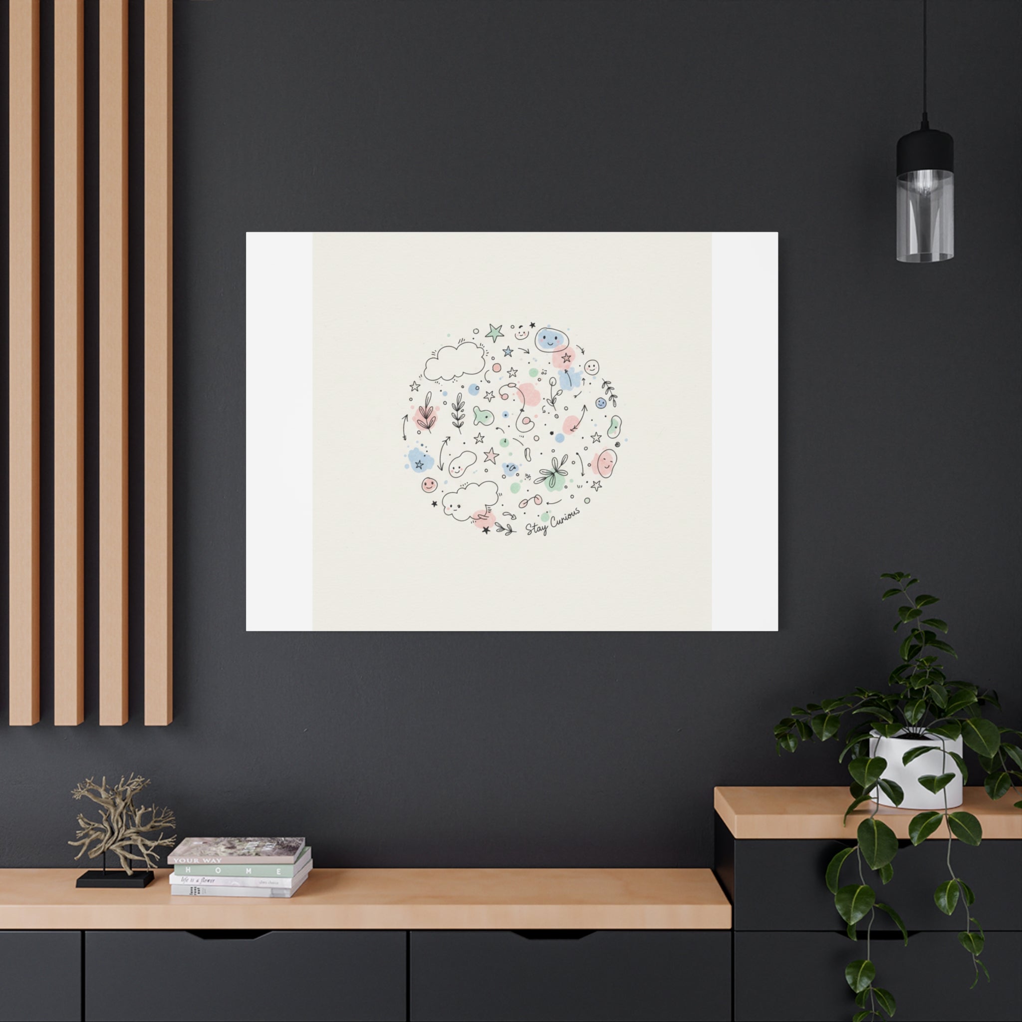 Doodle Circle Line Drawing Matte Canvas, Hand-Drawn Sketch Art