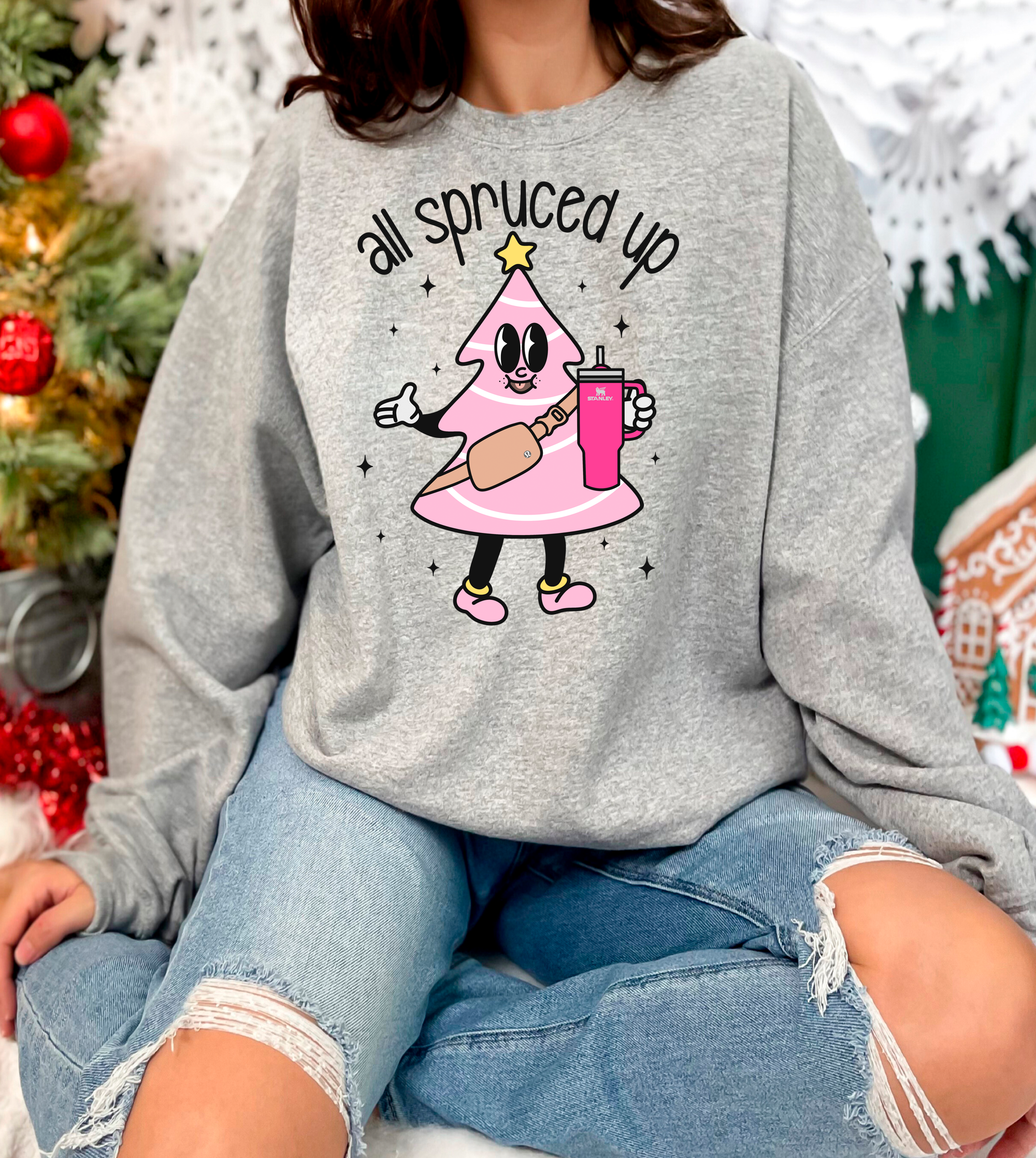 A Blessed Texas Mess Boutique all spruced up Pink Christmas Little Debbies Christmas Shirts Sweatshirts… — detail shot 6