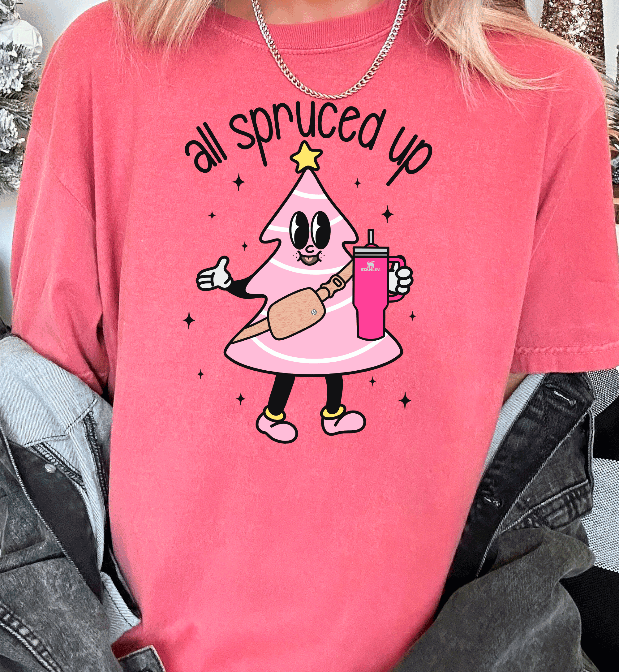 A Blessed Texas Mess Boutique all spruced up Pink Christmas Little Debbies Christmas Shirts Sweatshirts… — A Blessed Texas Mess Boutique branding close-up