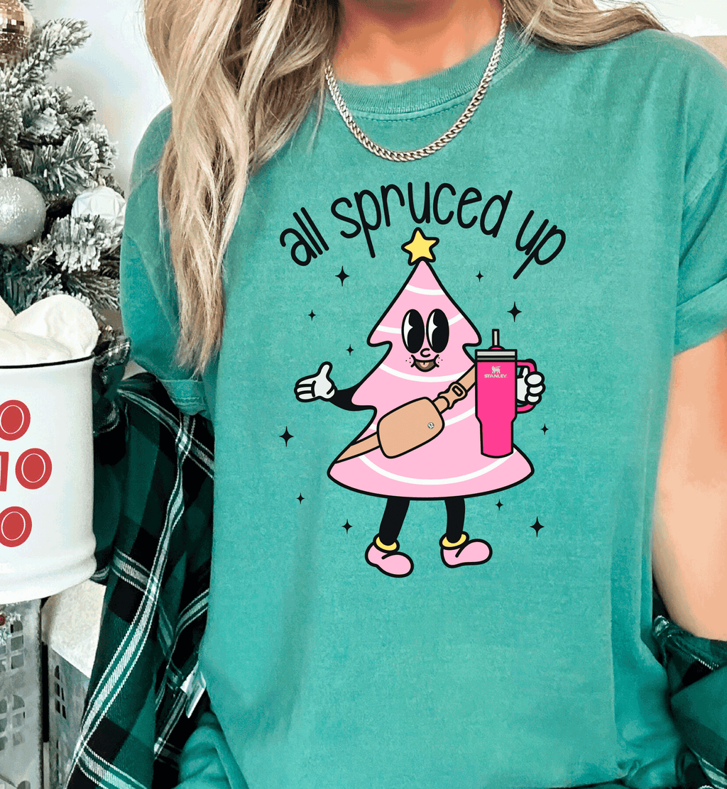 A Blessed Texas Mess Boutique Boujie Fir Life Pink Christmas Little Debbies Christmas Shirts Sweatshirts… — A Blessed Texas Mess Boutique branding close-up