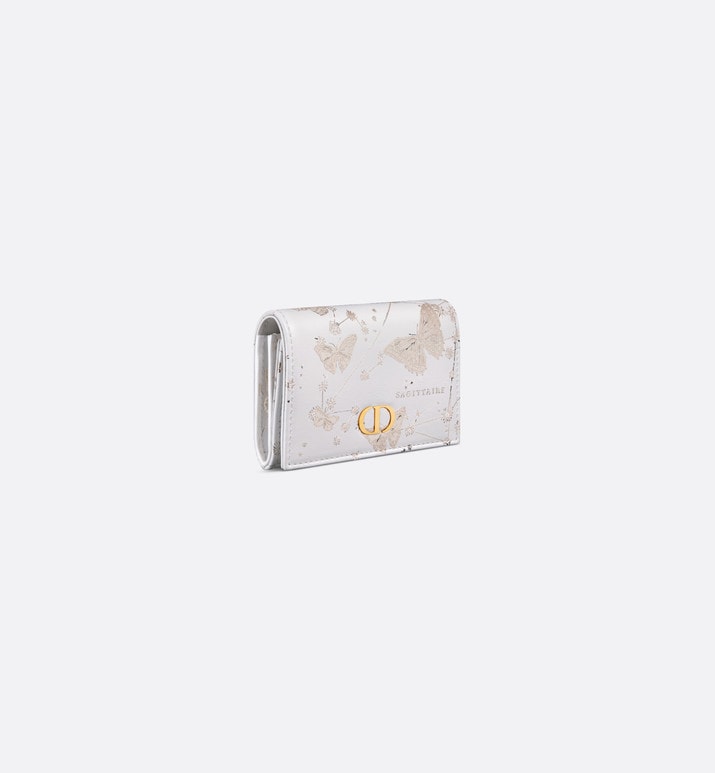 Dior Caro XS Wallet • White and Gold-Tone Calfskin with Butterfly