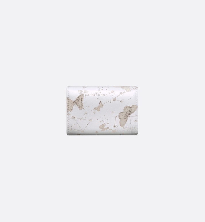Dior Caro XS Wallet • White and Gold-Tone Calfskin with Butterfly