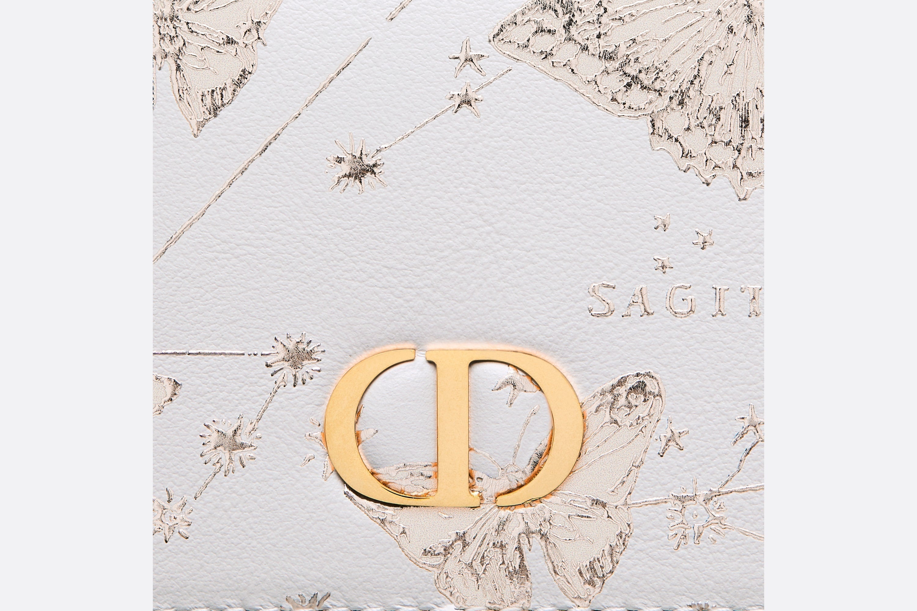 Dior Caro XS Wallet • White and Gold-Tone Calfskin with Butterfly