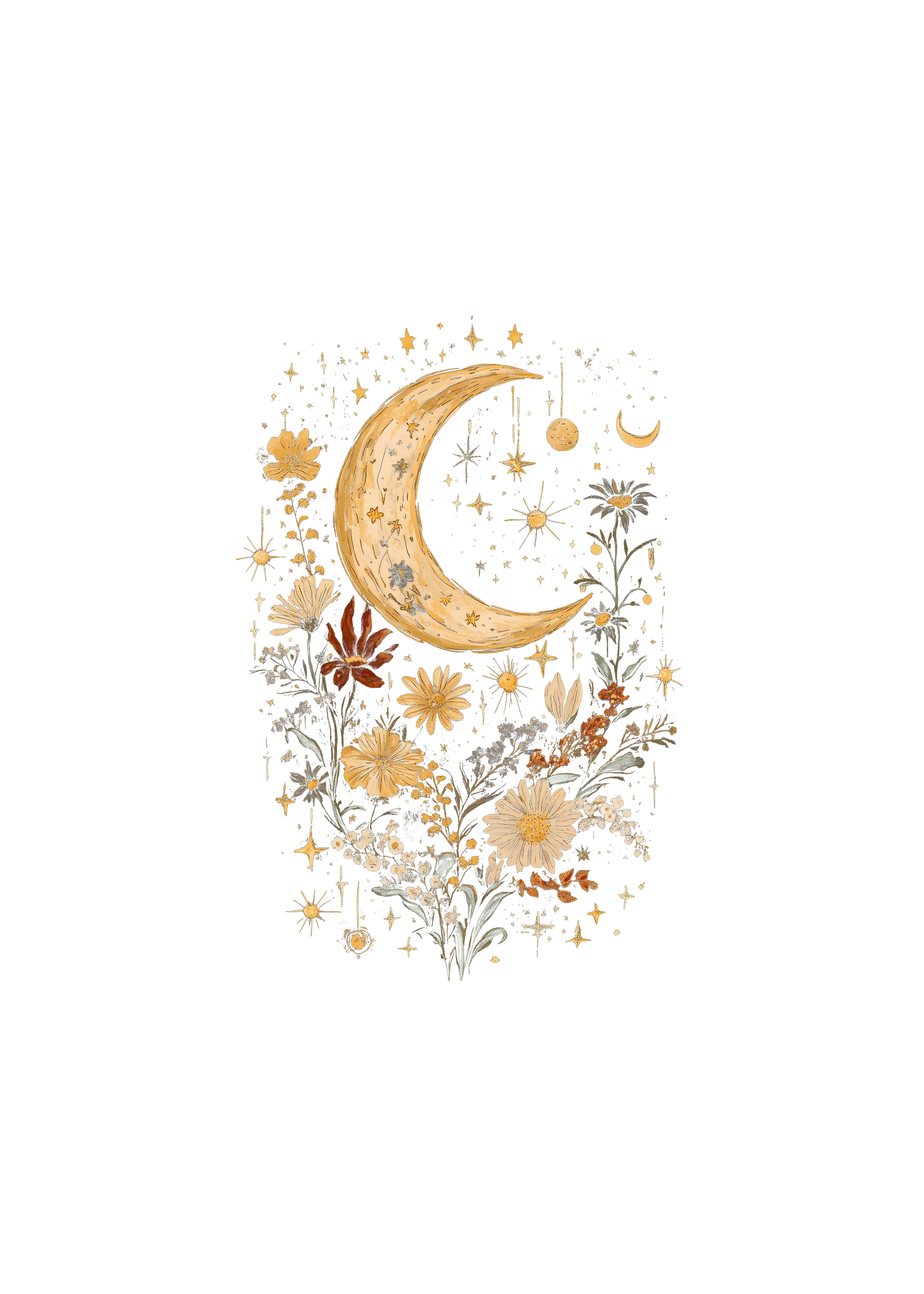 Spun Bamboo Celestial Moon Boho Flowers Vintage Unisex Bamboo/Cotton Graphic T-Shirt — feature highlight
