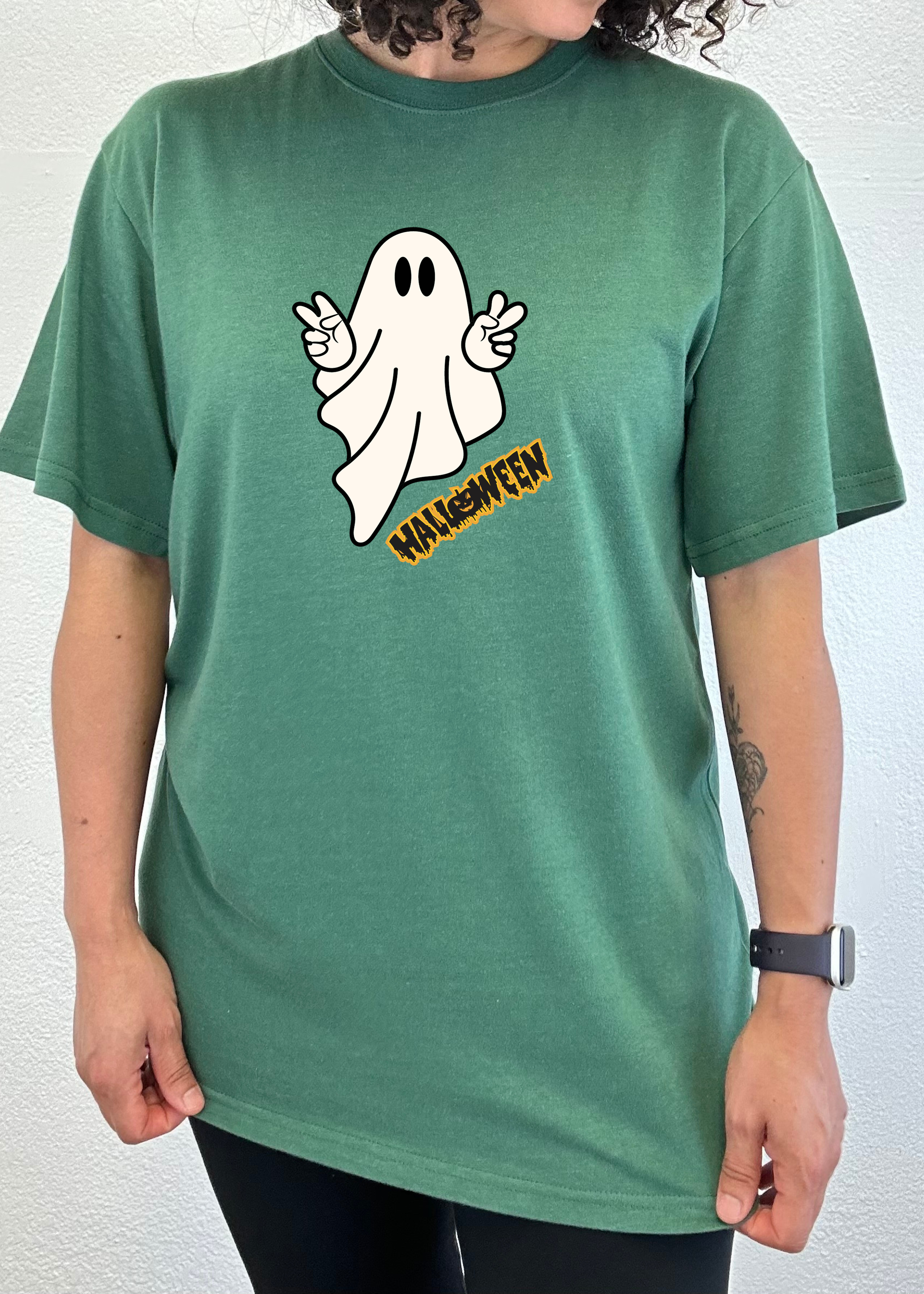 Spun Bamboo Halloween Ghost Unisex Bamboo Viscose/Organic Cotton Short Sleeve Graphic T-Shirt — back view
