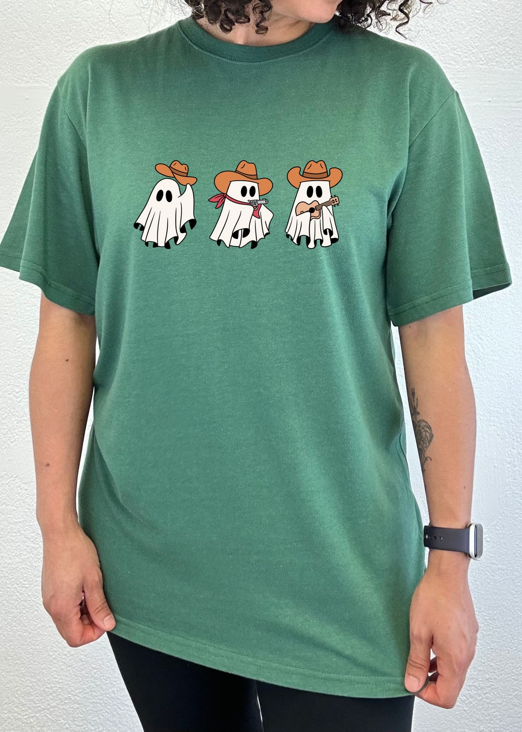 Spun Bamboo Cowboy Ghosts Unisex Bamboo Viscose/Organic Cotton Short Sleeve Graphic T-Shirt — lifestyle context