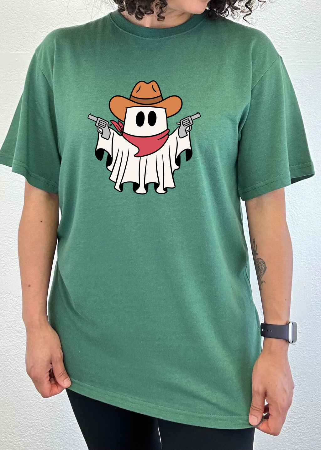 Spun Bamboo Cowboy Ghost Unisex Bamboo Viscose/Organic Cotton Short Sleeve Graphic T-Shirt — lifestyle context