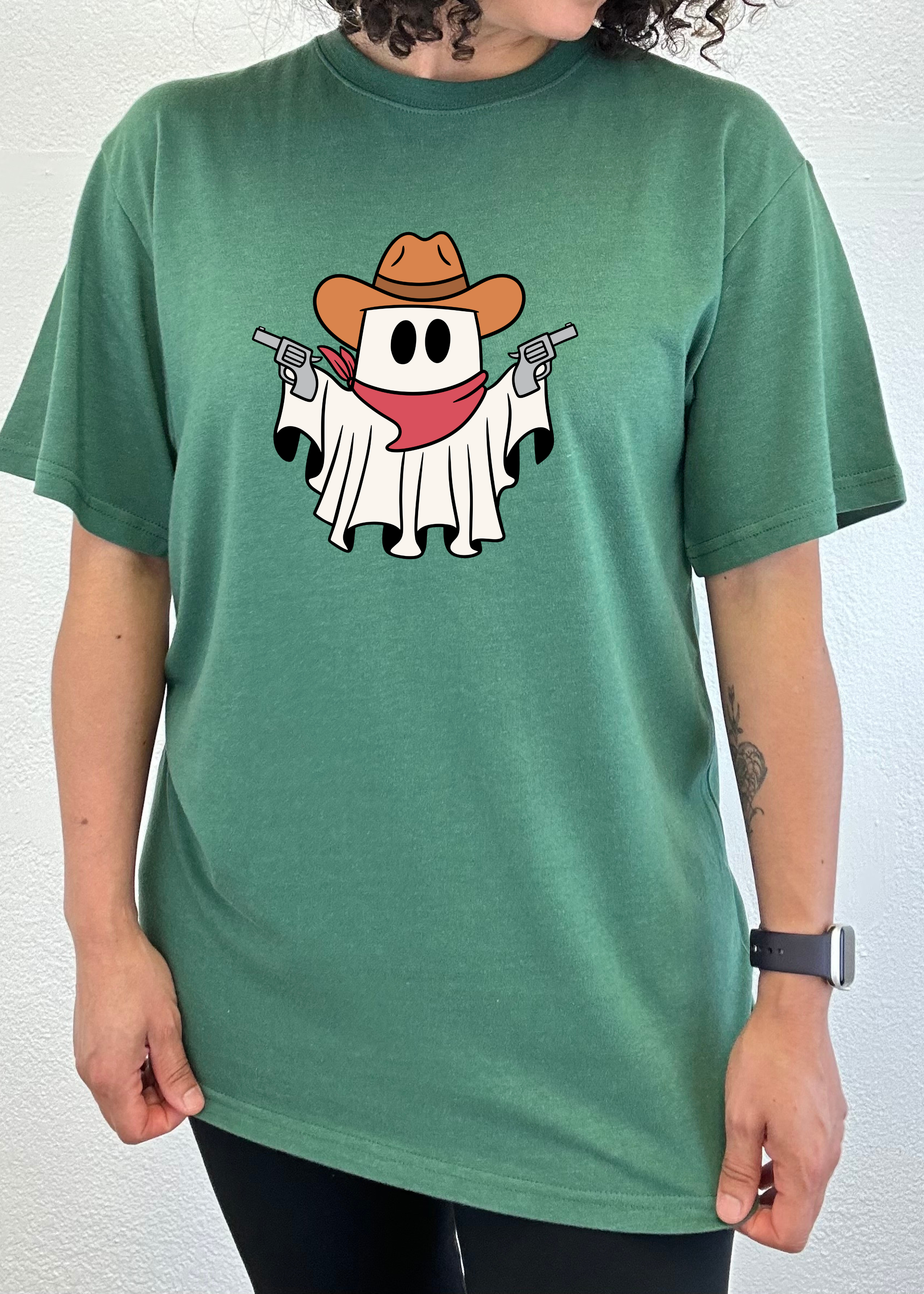 Spun Bamboo Cowboy Ghost Unisex Bamboo Viscose/Organic Cotton Short Sleeve Graphic T-Shirt — lifestyle context