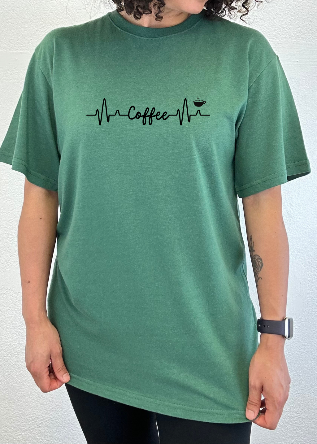 Spun Bamboo Heartbeat Coffee Unisex Bamboo/Cotton Graphic T-Shirt — detail close-up
