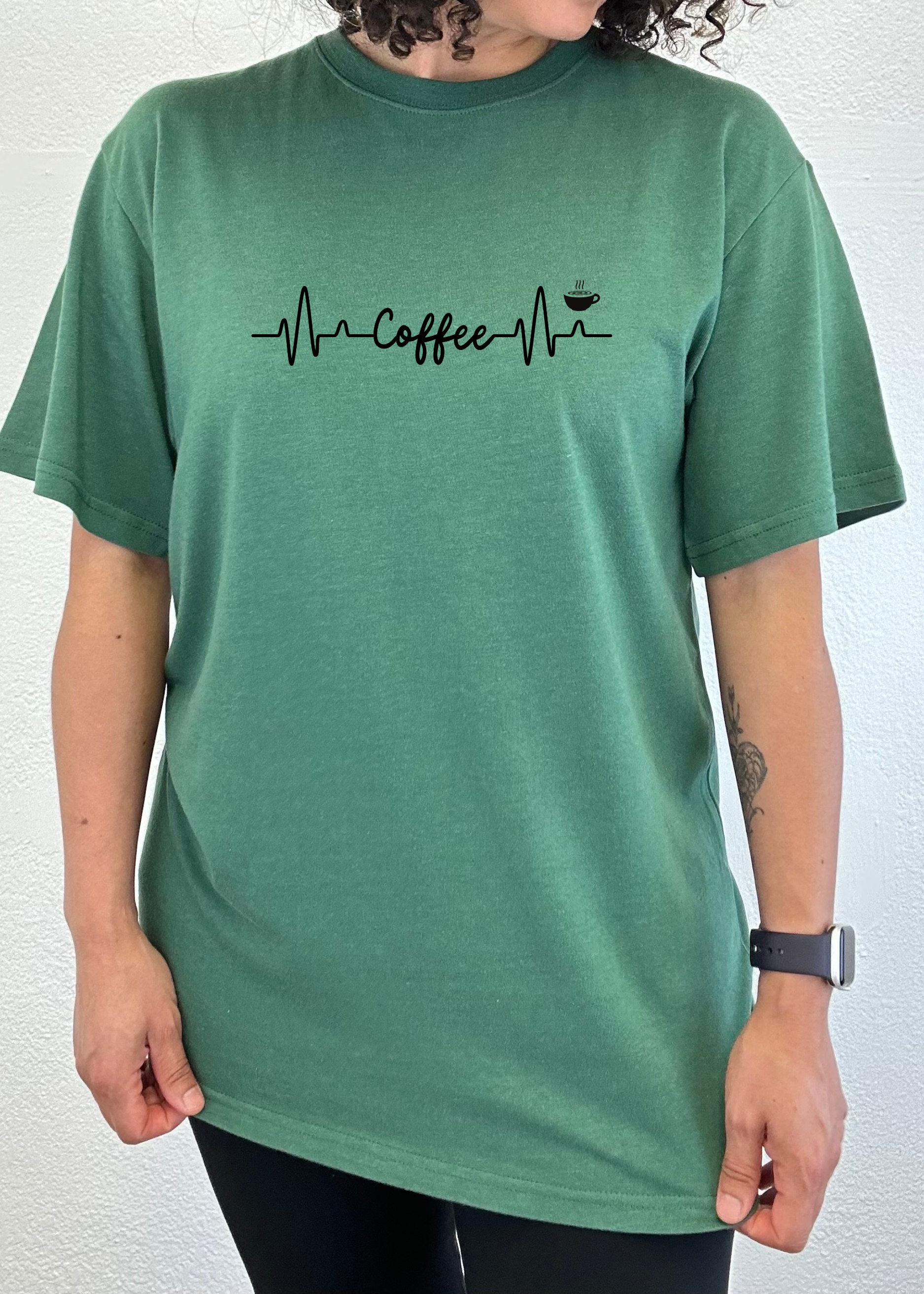 Spun Bamboo Heartbeat Coffee Unisex Bamboo/Cotton Graphic T-Shirt — detail close-up