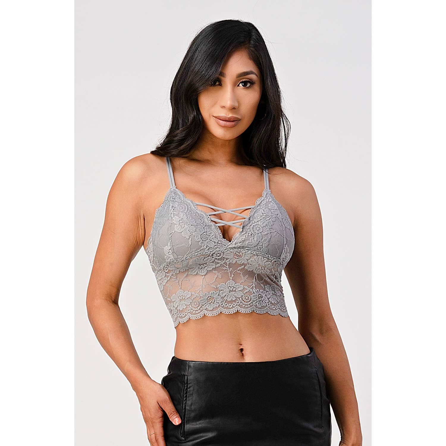 MWBW Apparel and More SPAGHETTI STRAP STRING DETAIL LACE CROP BRACELETTE — detail close-up