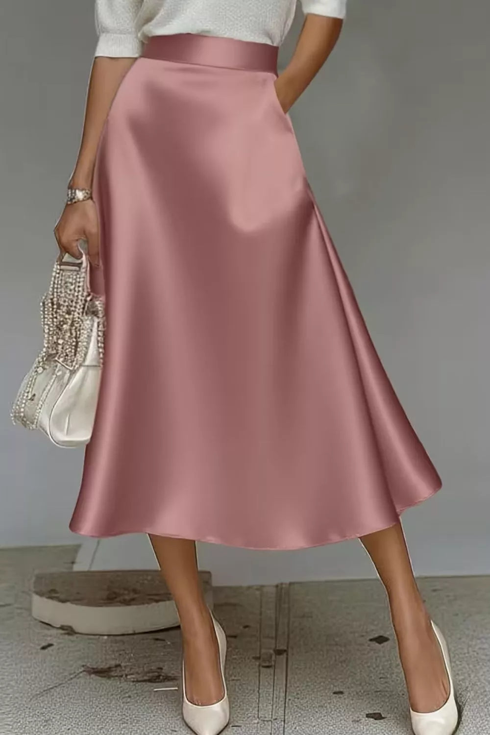 Satin A-Line Midi Skirt