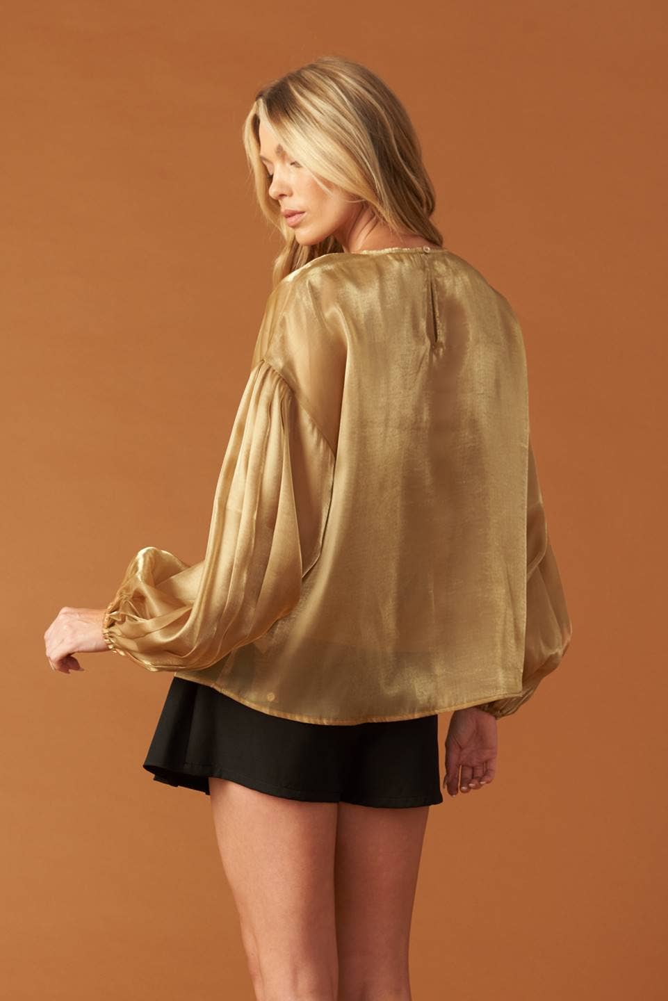 KADOU BOUTIQUE Drop Shoulder Bronze Blouse — side view
