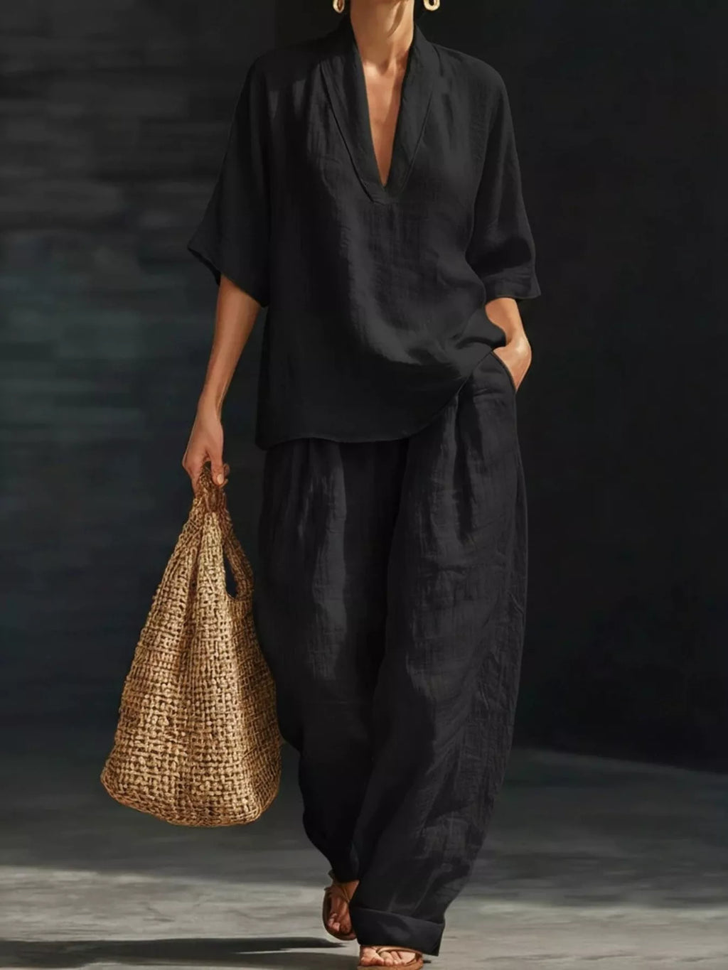 Half Sleeve Loose Fit Top and Pants Set