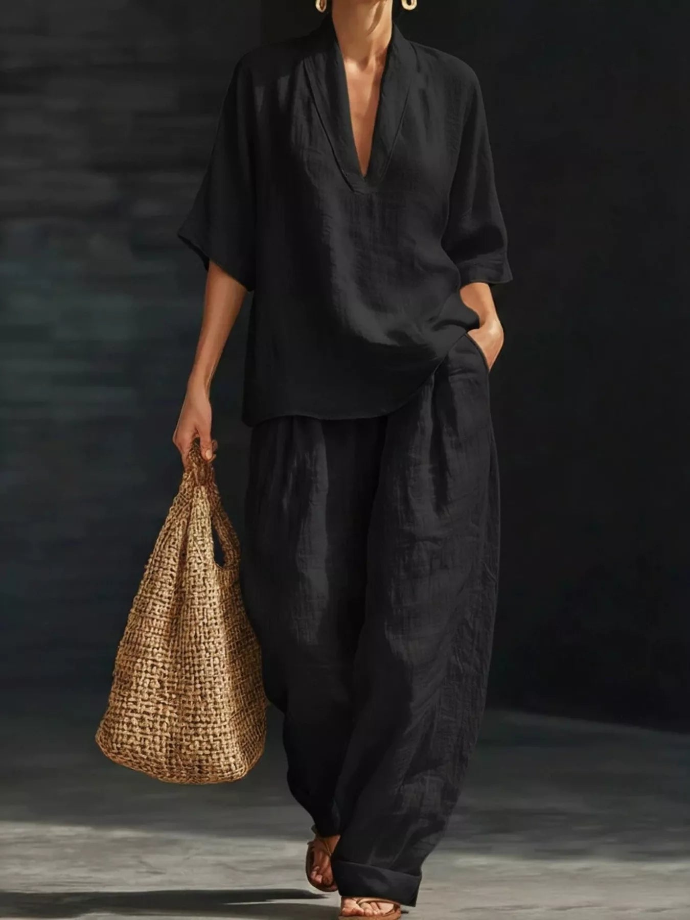 Half Sleeve Loose Fit Top and Pants Set