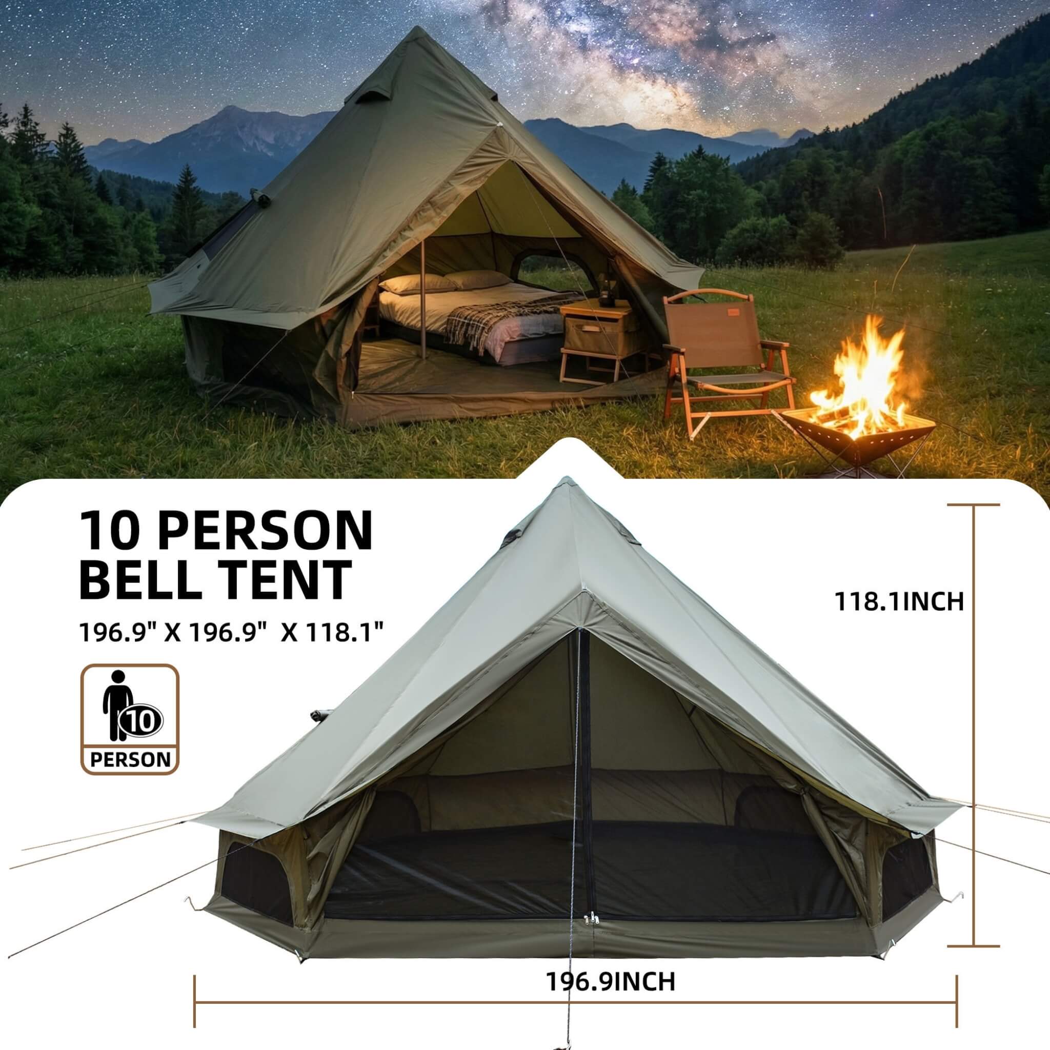 Large 16FT 10-Person All-Season Waterproof Bell Tent With Stove Jack (SAK31584) – SAKSBY WHOLESALE, view 8
