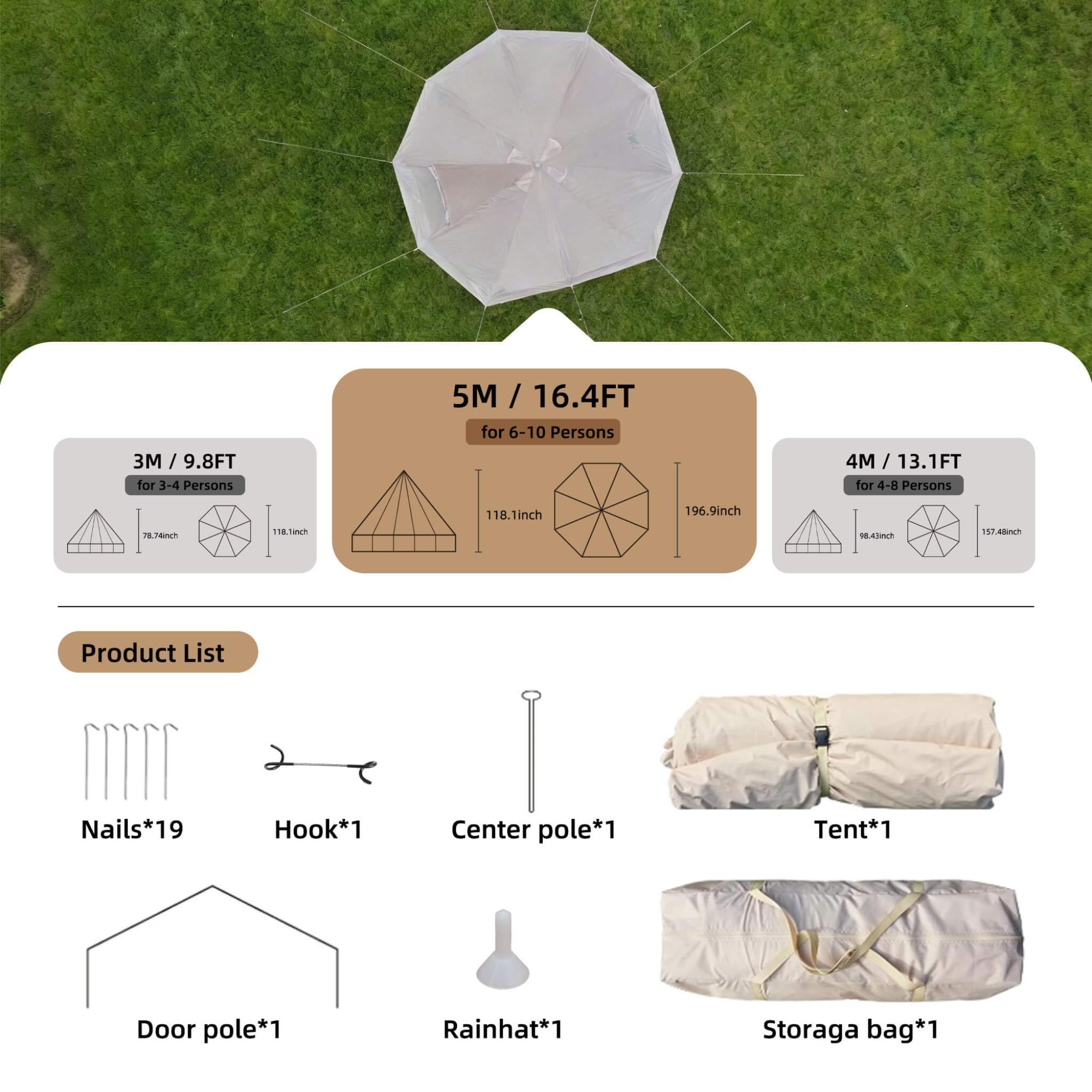 Large 16FT 10-Person All-Season Waterproof Bell Tent With Stove Jack (SAK31584) – SAKSBY WHOLESALE, view 7