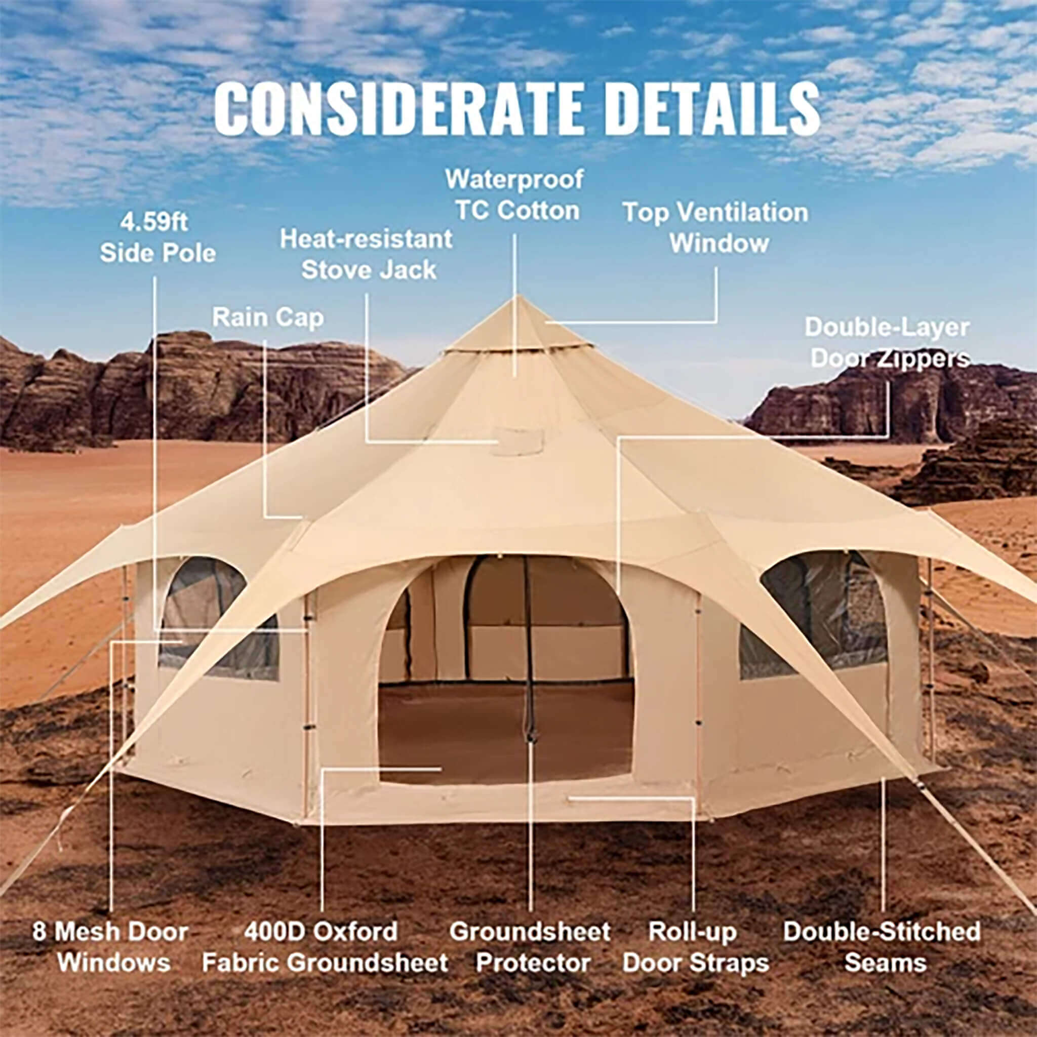 16FT Large Premium 4-Season 8-Person Bell Yurt Tent With Stove Jack (SAK75947) – SAKSBY WHOLESALE, view 3