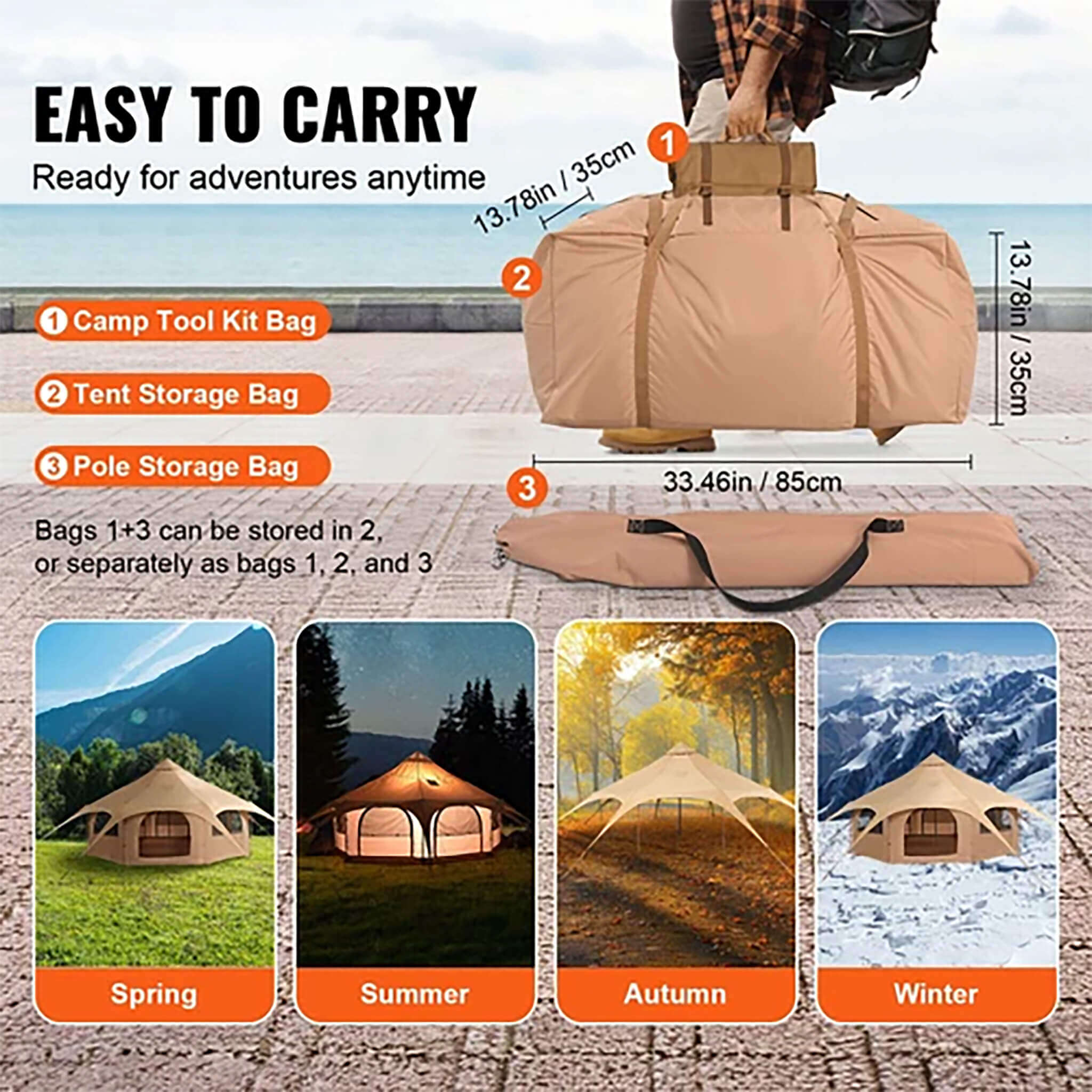 16FT Large Premium 4-Season 8-Person Bell Yurt Tent With Stove Jack (SAK75947) – SAKSBY WHOLESALE, view 5