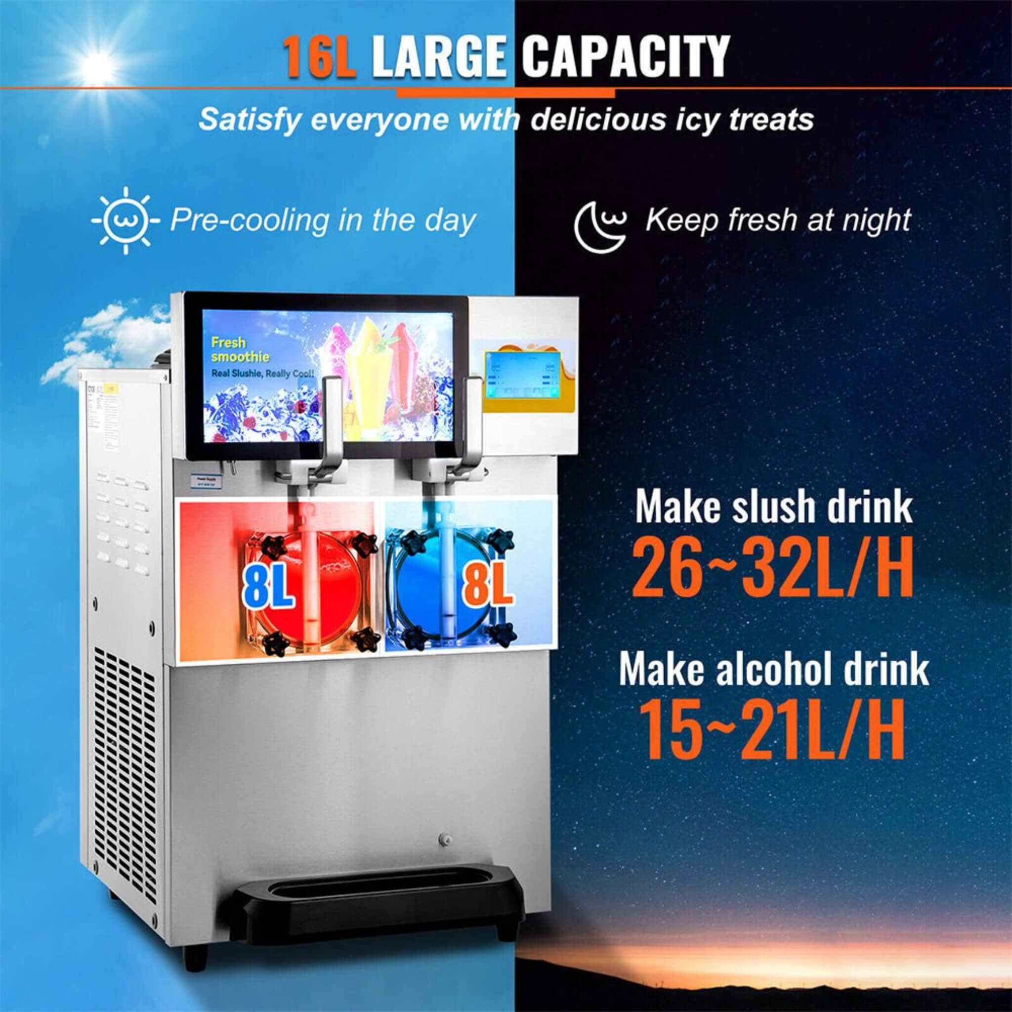 Commercial 16L 1155W Double Frozen Margarita Ice Slushie Drink Maker Machine (SAK95281) – SAKSBY WHOLESALE, view 4