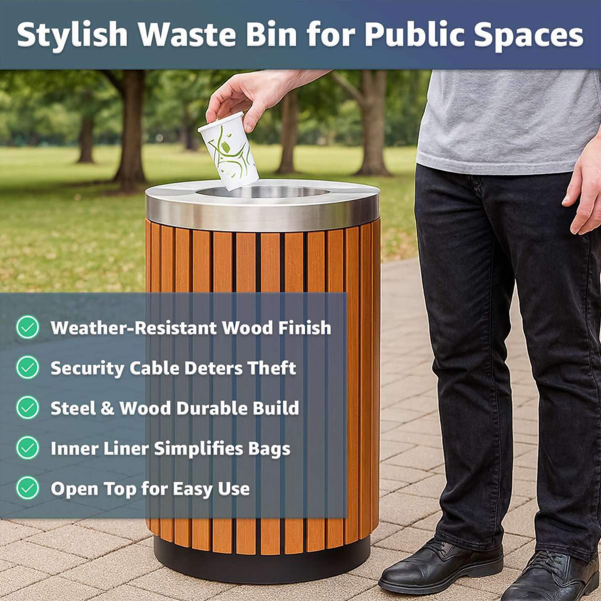17-Gallon Commercial Round Outdoor Trash Can With Open Lid (SAK18520) – SAKSBY WHOLESALE, view 6