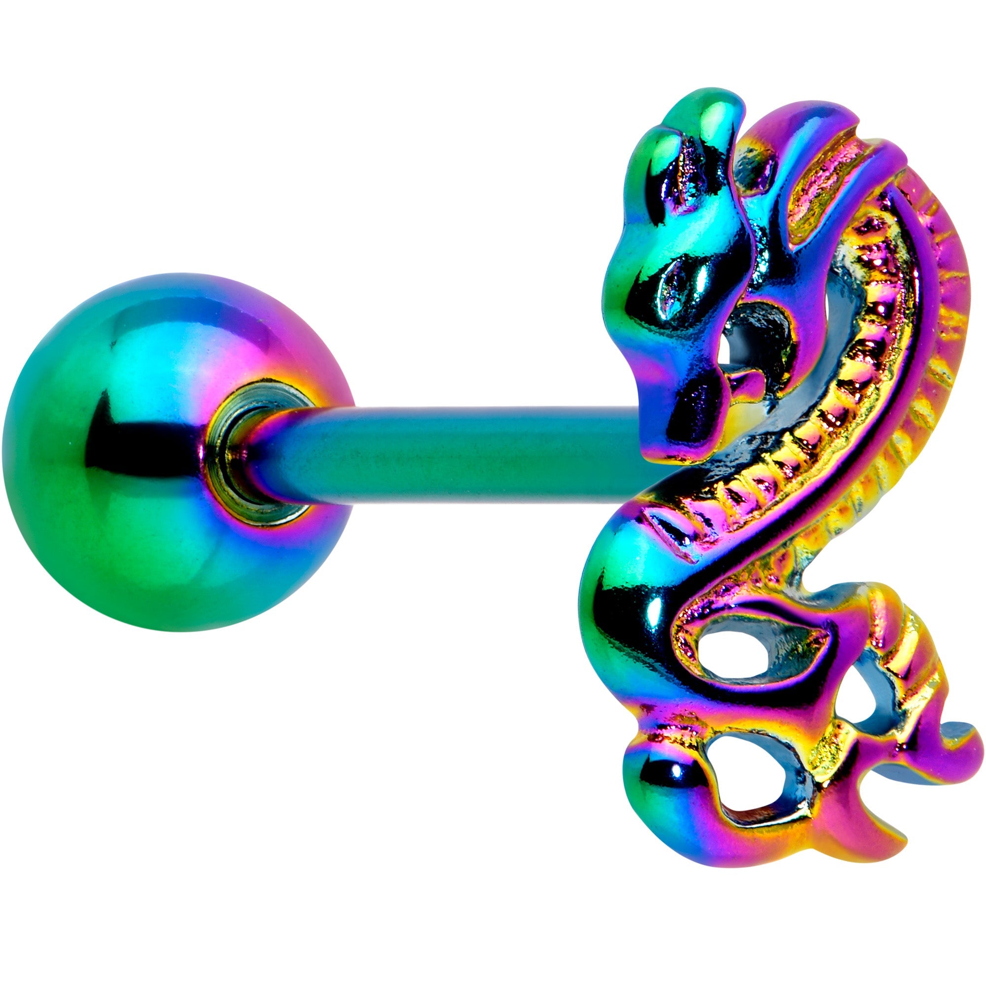 BodyCandy Rainbow Titanium Anodized 3-D Dragon  Barbell Tongue Ring — back view