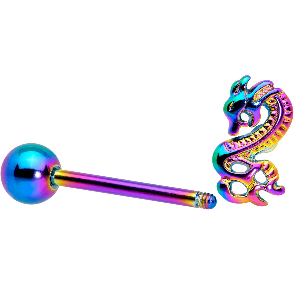 BodyCandy Rainbow Titanium Anodized 3-D Dragon  Barbell Tongue Ring — size reference