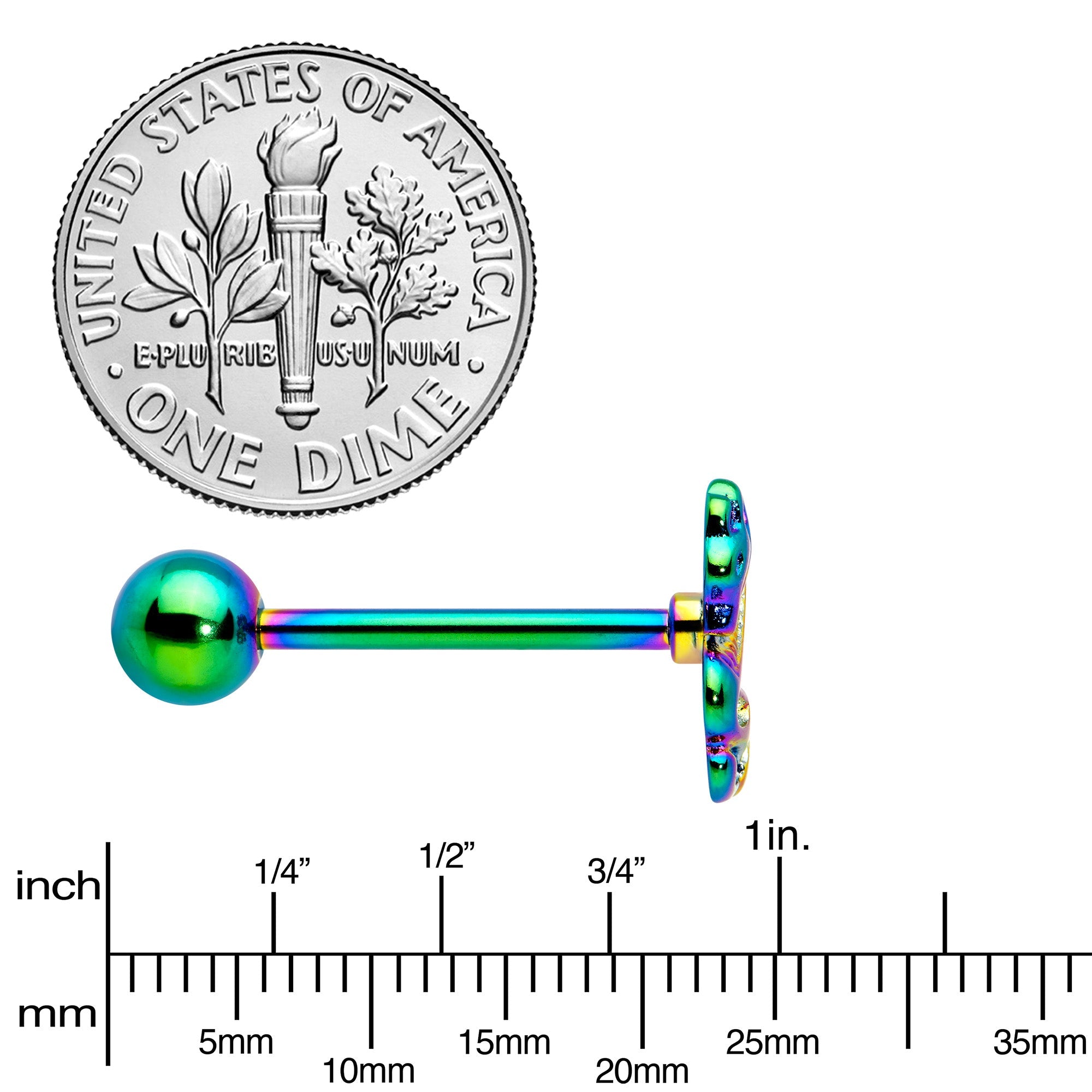 BodyCandy Rainbow Titanium Anodized 3-D Dragon  Barbell Tongue Ring — color detail