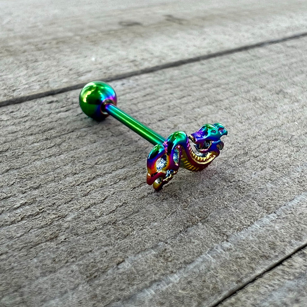 BodyCandy Rainbow Titanium Anodized 3-D Dragon  Barbell Tongue Ring — comparison shot