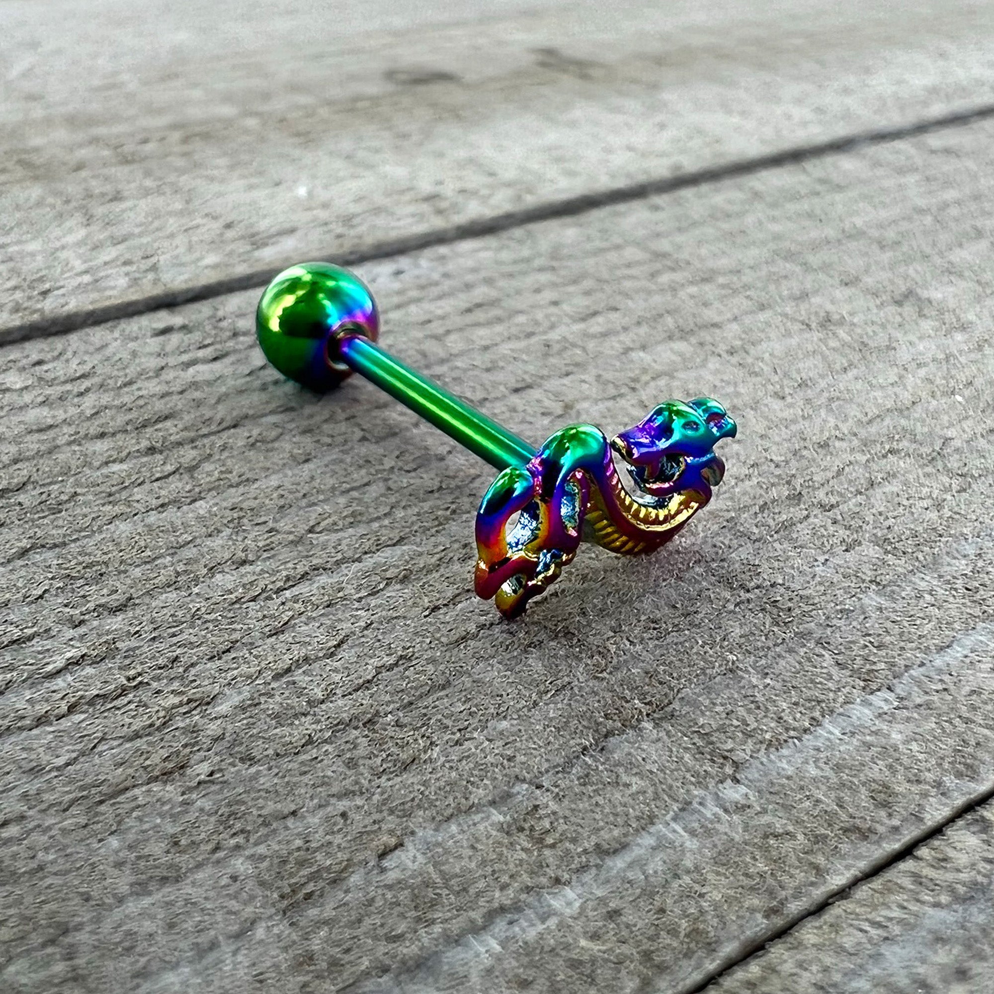 BodyCandy Rainbow Titanium Anodized 3-D Dragon  Barbell Tongue Ring — comparison shot