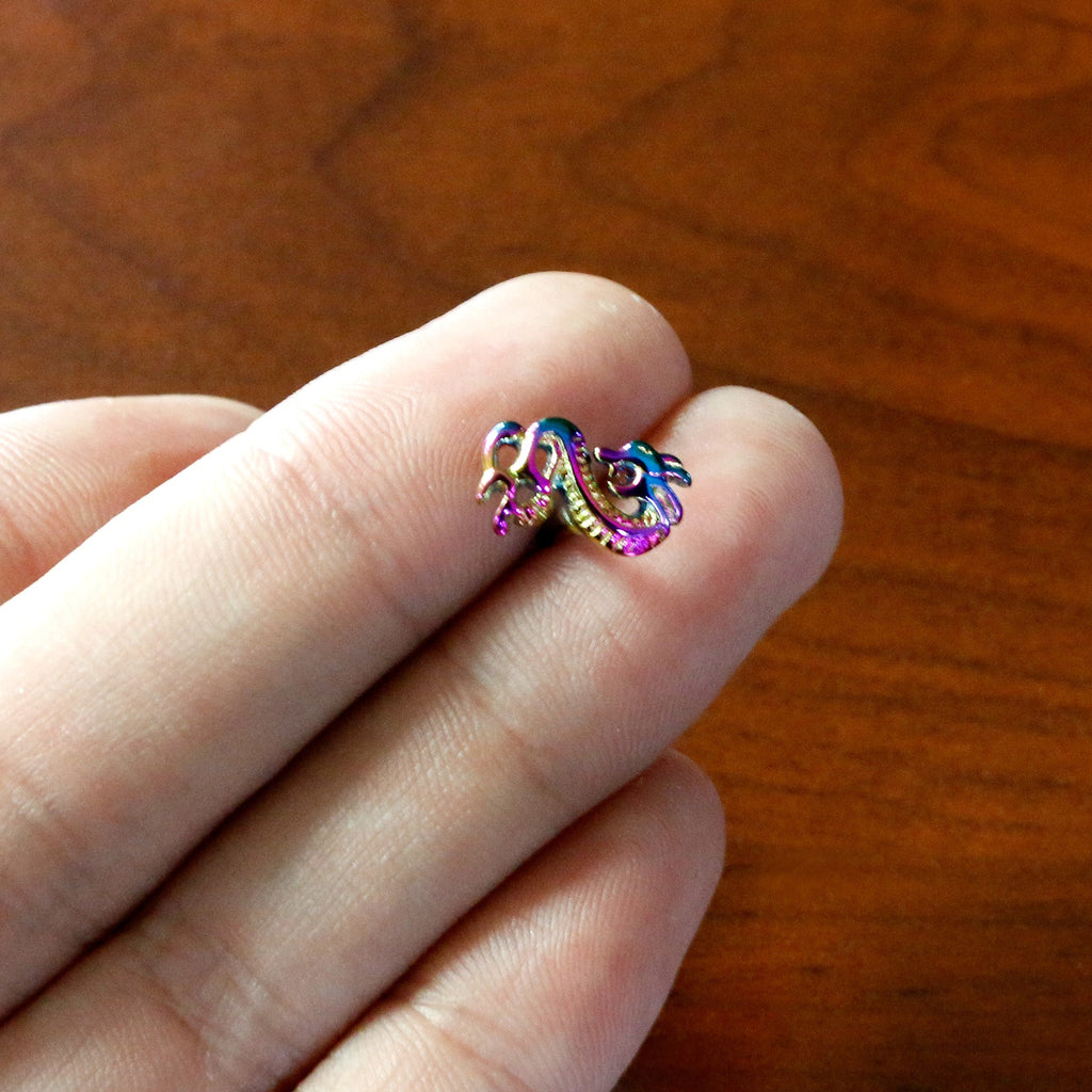 BodyCandy Rainbow Titanium Anodized 3-D Dragon  Barbell Tongue Ring — fabric or material detail