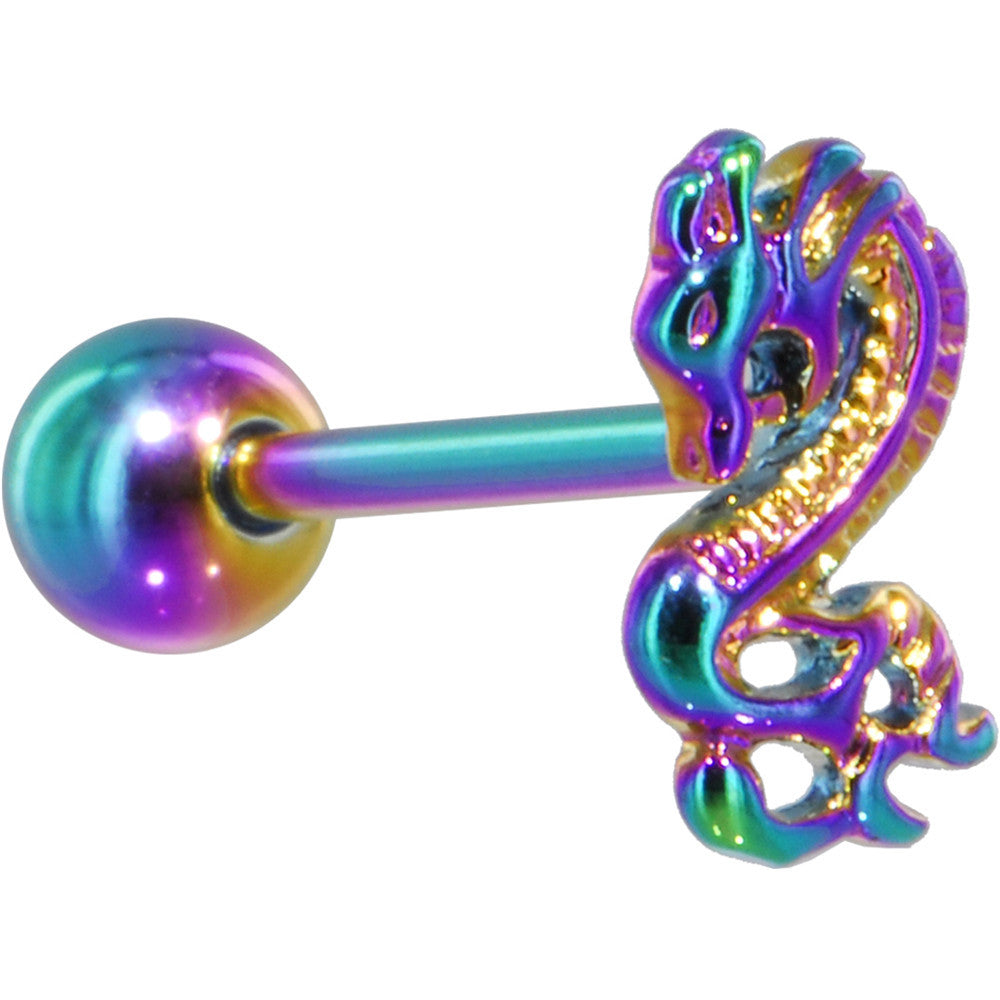 BodyCandy Rainbow Titanium Anodized 3-D Dragon  Barbell Tongue Ring — side view