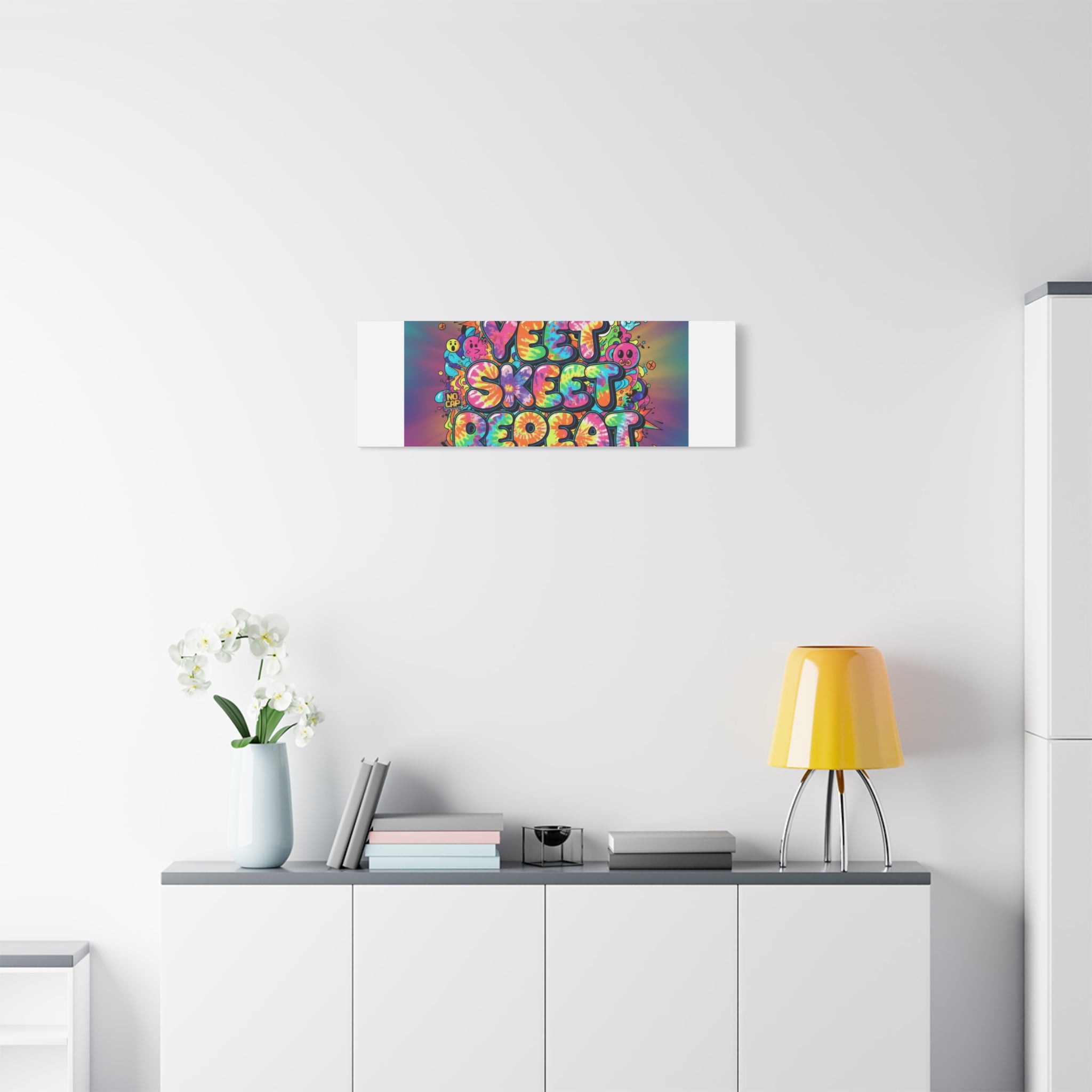 Yeet Skeet Repeat Canvas | Slogan & Glitch Graphic, Meme Phrase Wall Art