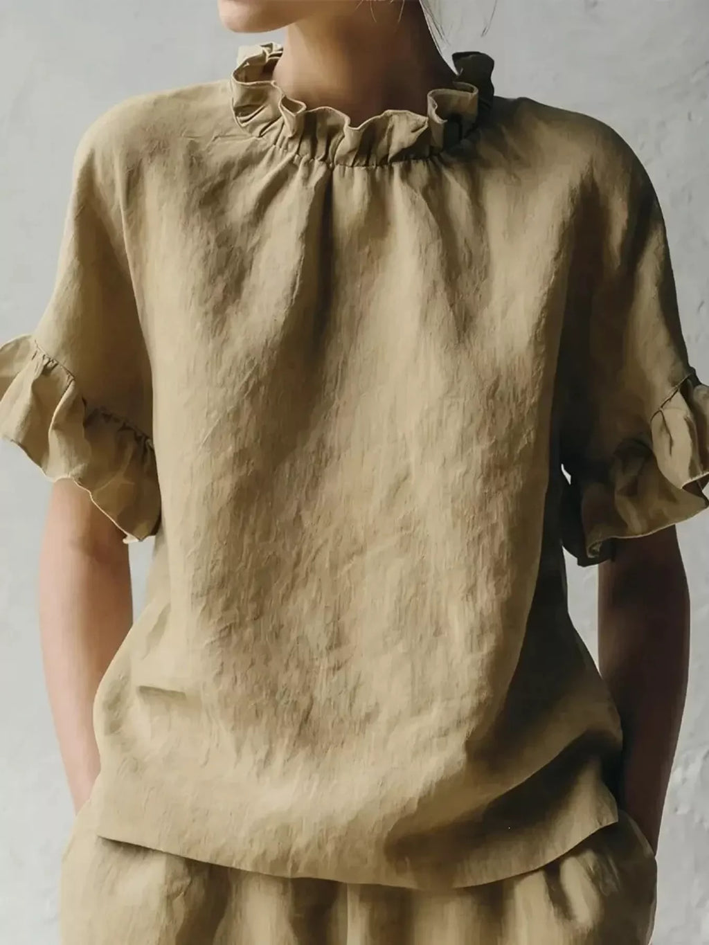 Full Size Ruffled Neck Half Sleeve Blouse Plus Size