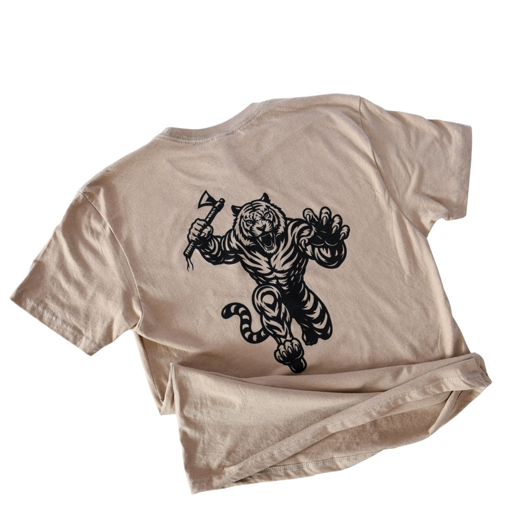 Black Tiger International Tomahawk Tiger Tee Shirt — detail and construction