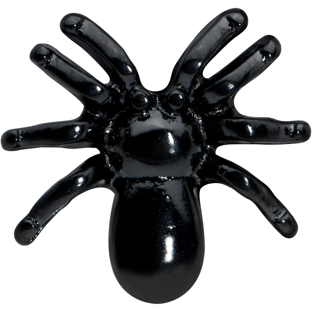 BodyCandy Black Titanium Anodized 3-D Spider Barbell Tongue Ring — detail close-up