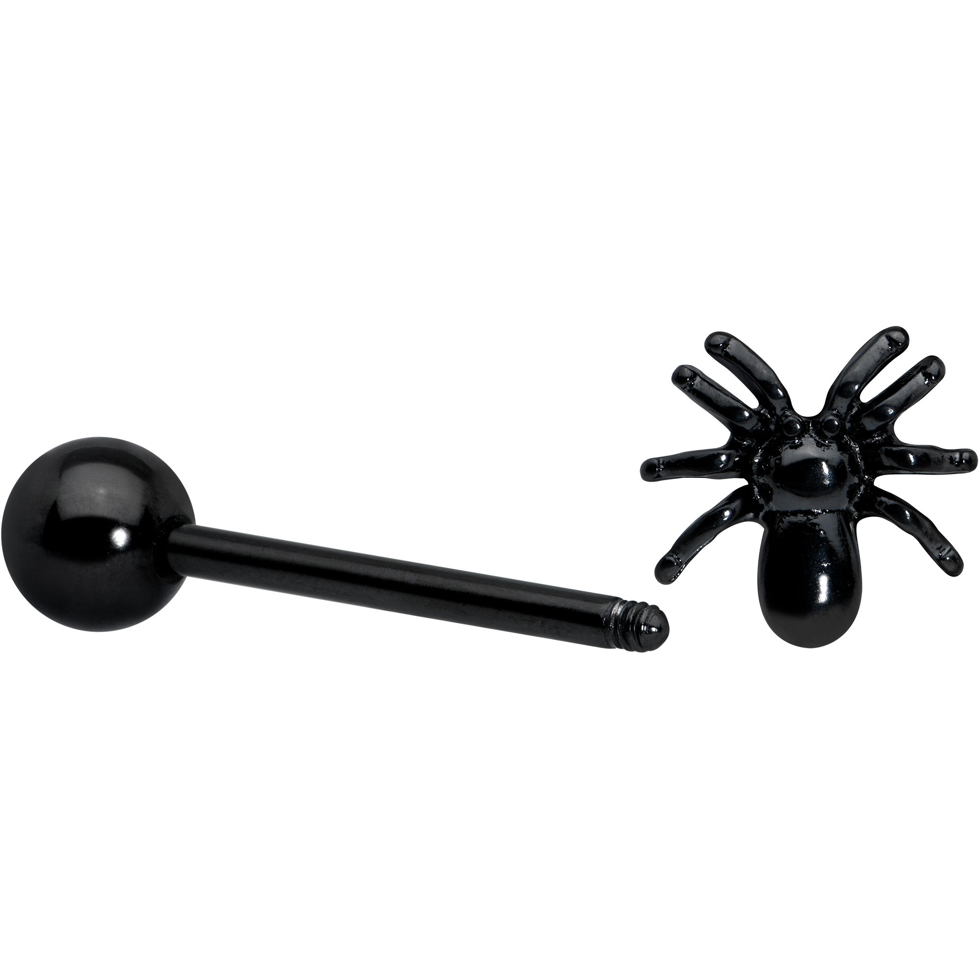 BodyCandy Black Titanium Anodized 3-D Spider Barbell Tongue Ring — side view