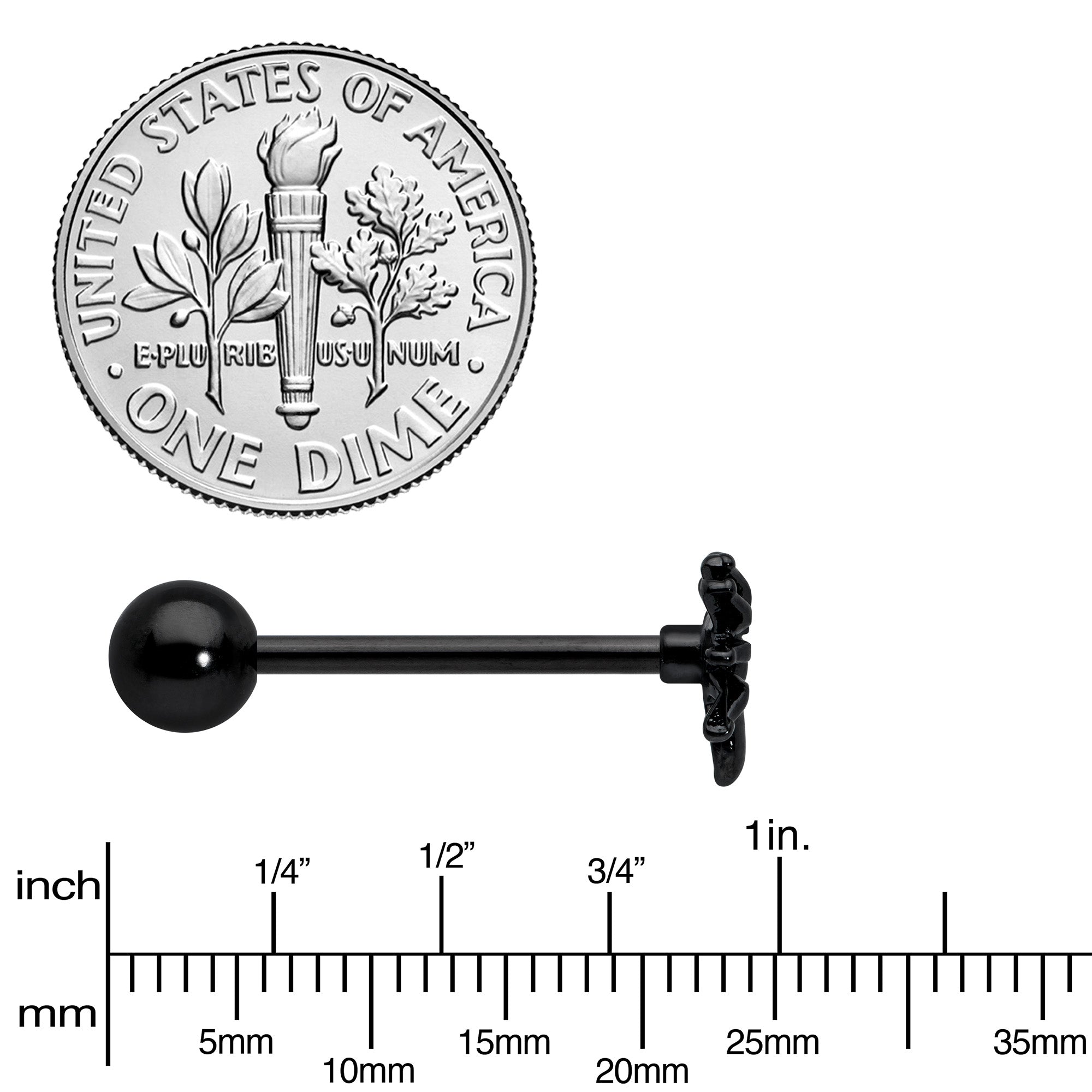 BodyCandy Black Titanium Anodized 3-D Spider Barbell Tongue Ring — back view