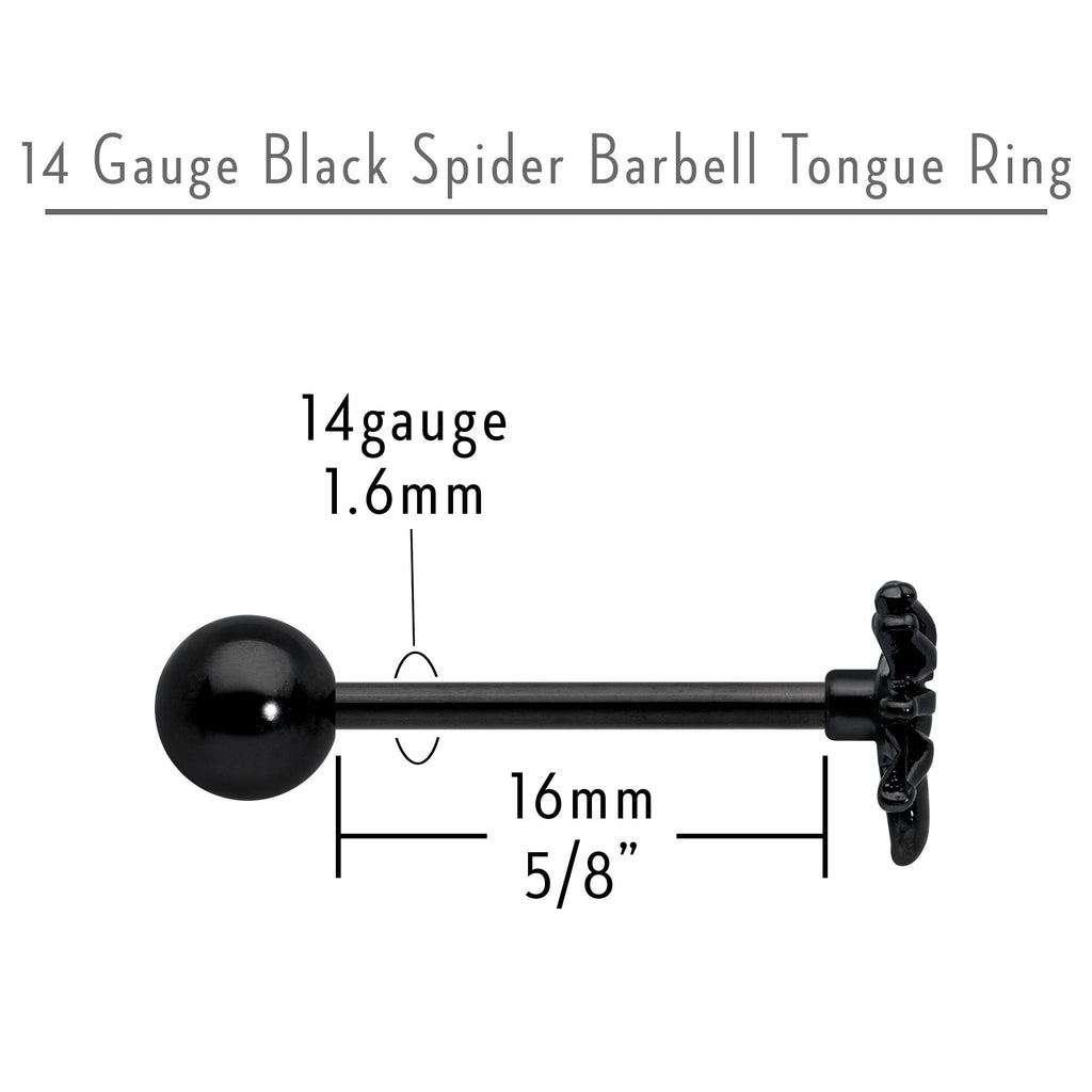 BodyCandy Black Titanium Anodized 3-D Spider Barbell Tongue Ring — alternative angle