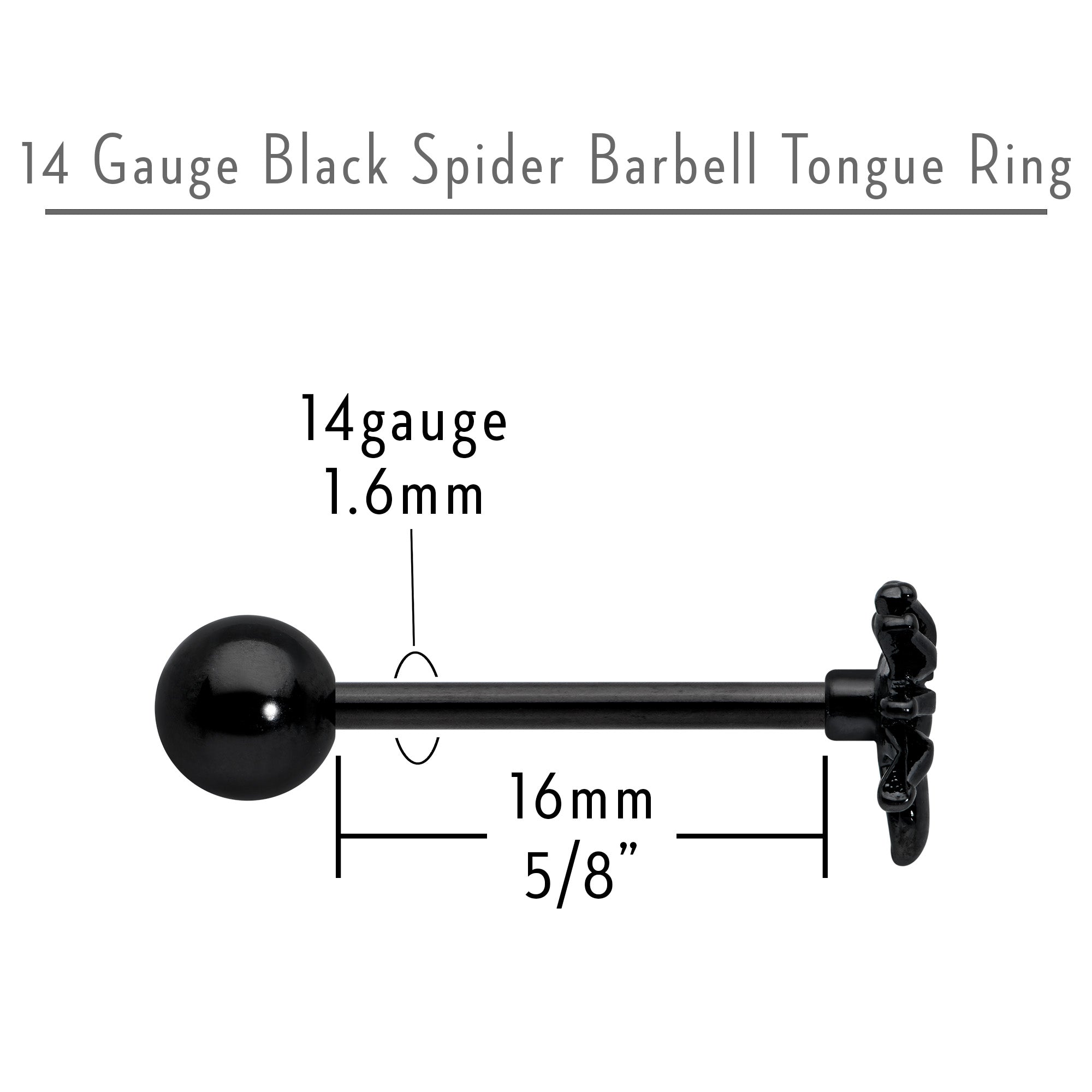 BodyCandy Black Titanium Anodized 3-D Spider Barbell Tongue Ring — alternative angle
