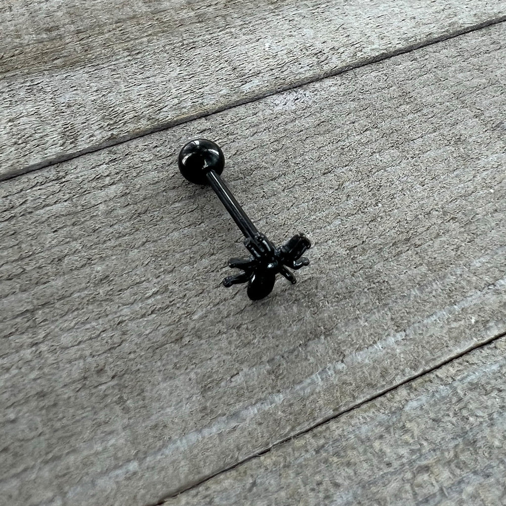 BodyCandy Black Titanium Anodized 3-D Spider Barbell Tongue Ring — in-use photo