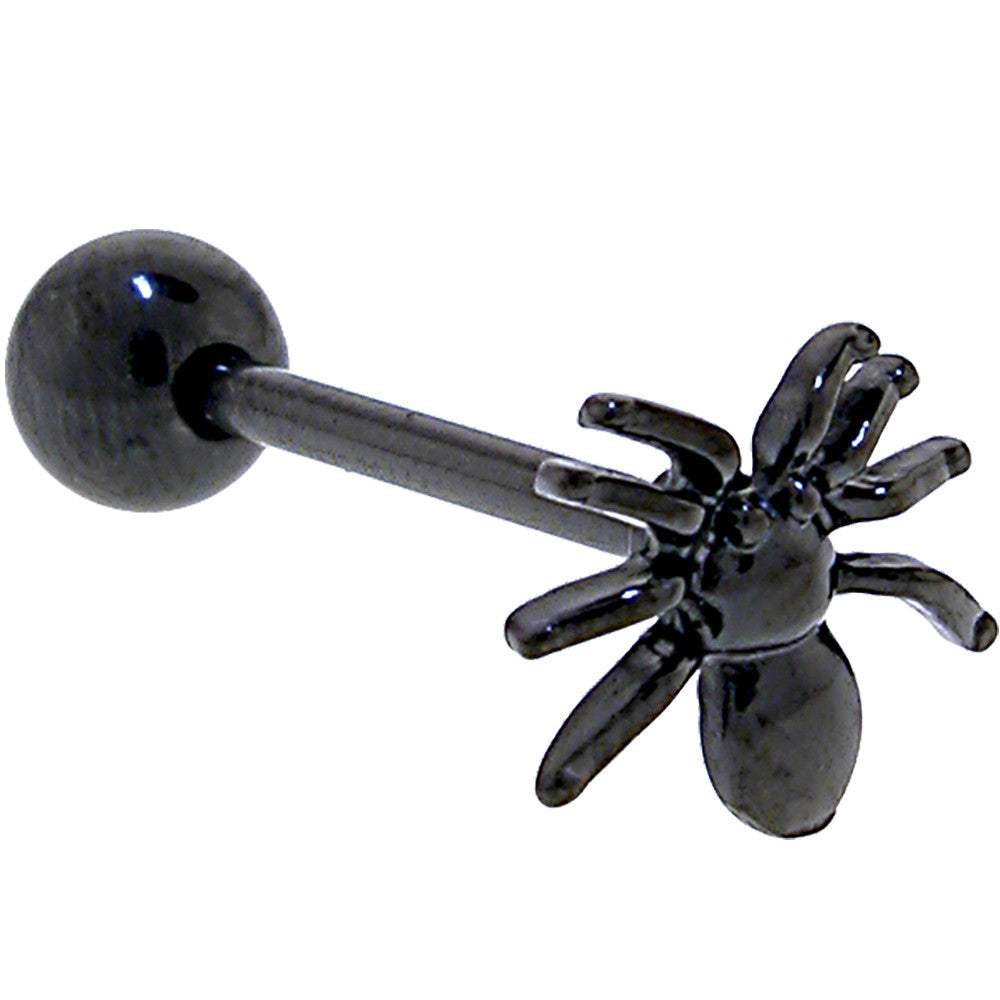 BodyCandy Black Titanium Anodized 3-D Spider Barbell Tongue Ring — color detail